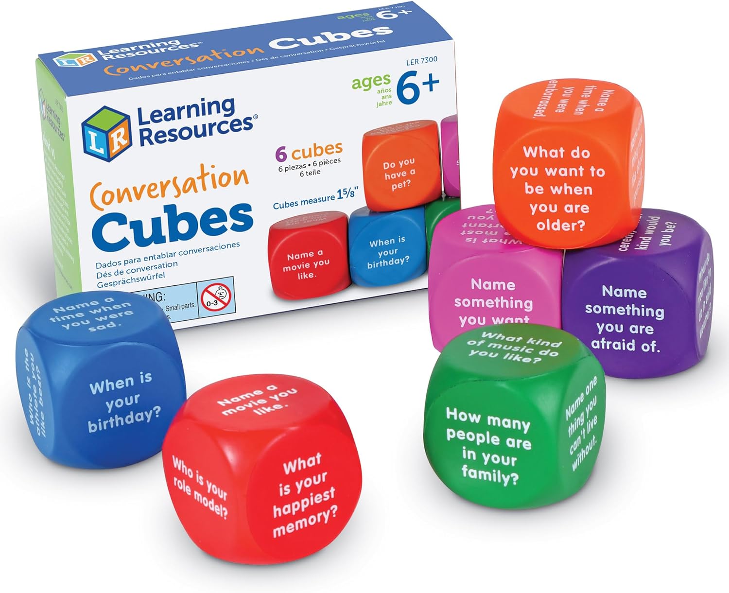 Learning Resources Conversation Cubes - 6 Pieces Ages 6+ Foam Cubes for Social Emotional Learning School Supplies Speech Therapy Toys, Social Skills Cubes,4 cm