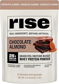 Rise Whey Protein Powder - Chocolate Almond | 25g Protein No Artificial Flavors, Colors, or Preservatives - Sugar Free, Gluten-Free, Soy Free (2.4 lbs)