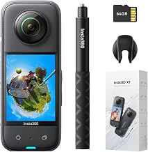 Insta360 X3 Get-Set Kit- Waterproof 360 Action Camera with 1/2" 48MP Sensors, 5.7K 360 Active HDR Video, 72MP 360 Photo, 4K Single-Lens, 60fps Me Mode, Stabilization, 2.29" Touchscreen, AI Editing
