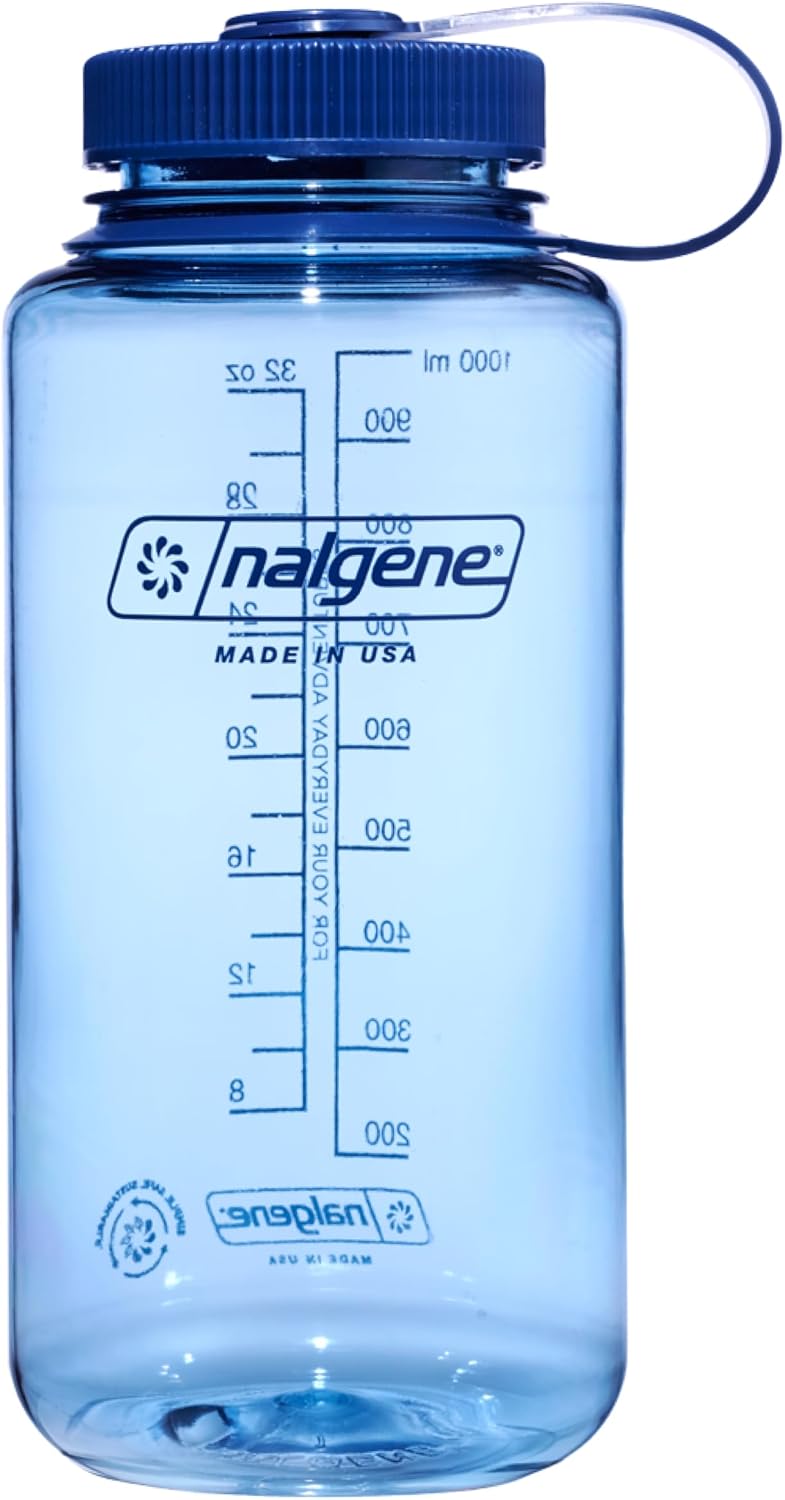 Nalgene Water Bottle - Lightweight Sustain Tritan BPA-Free Shatterproof Bottle for Backpacking, Hiking, Gym, 32 OZ, Wide Mouth, Baby Blue