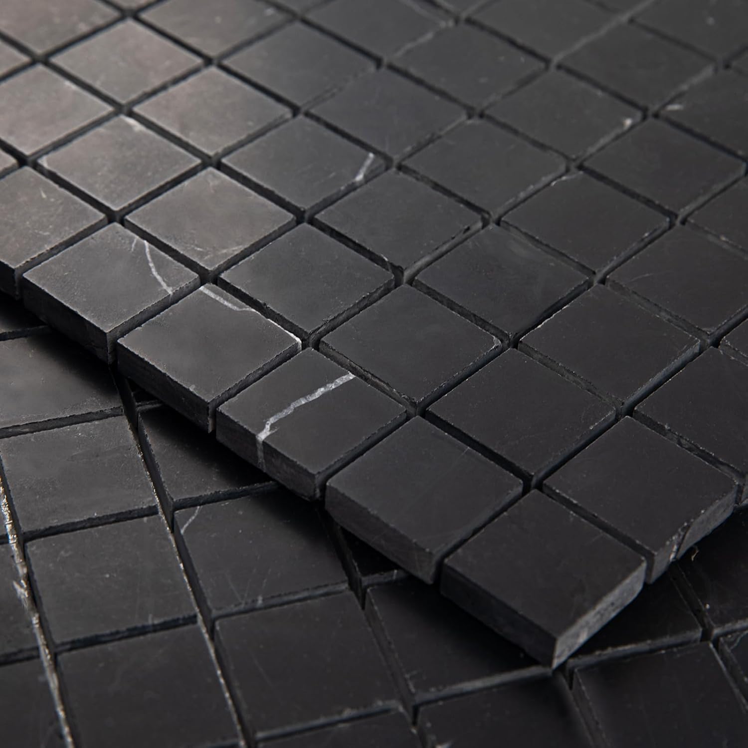 Nero Marquina Marble Mosaic Tile, Honed, Black Marble Tile for Shower Kitchen Wall Bathroom Floor, 1 Inch Square, 5 Sheet