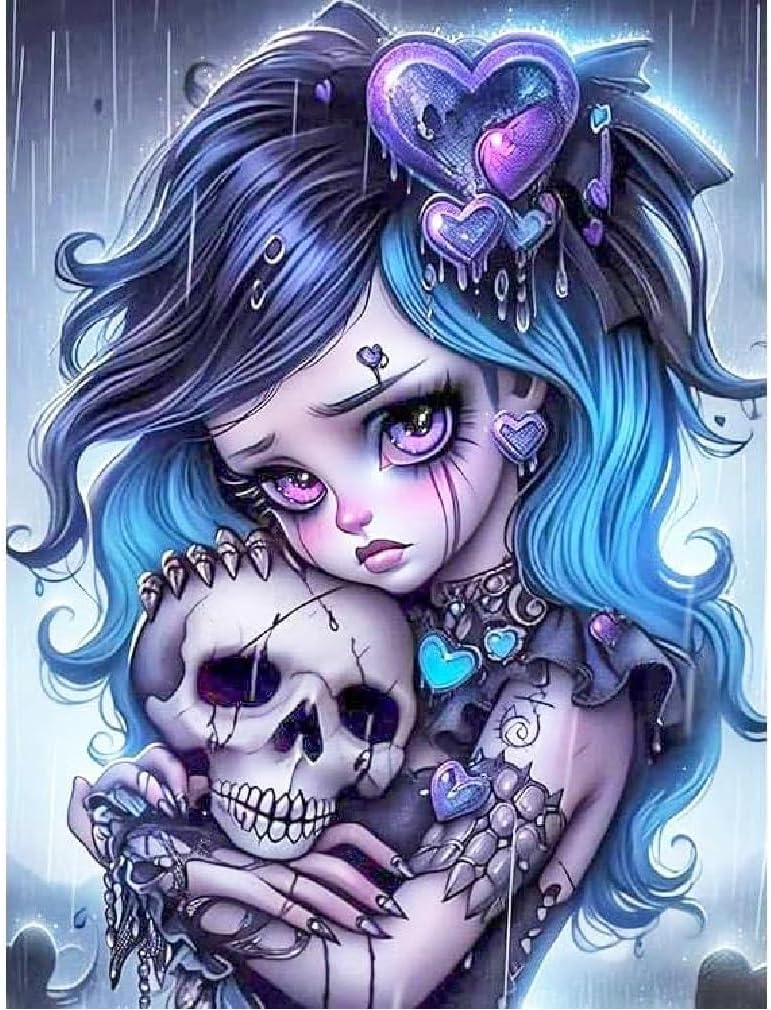 cdjlddww 5D Diamond Painting Kits for Adults, Gothic Diamond Art Kits for Beginners, DIY Skull Round Full Diamond Gemstone Art Rhinestone Painting for Wall Decor 12X16 inch