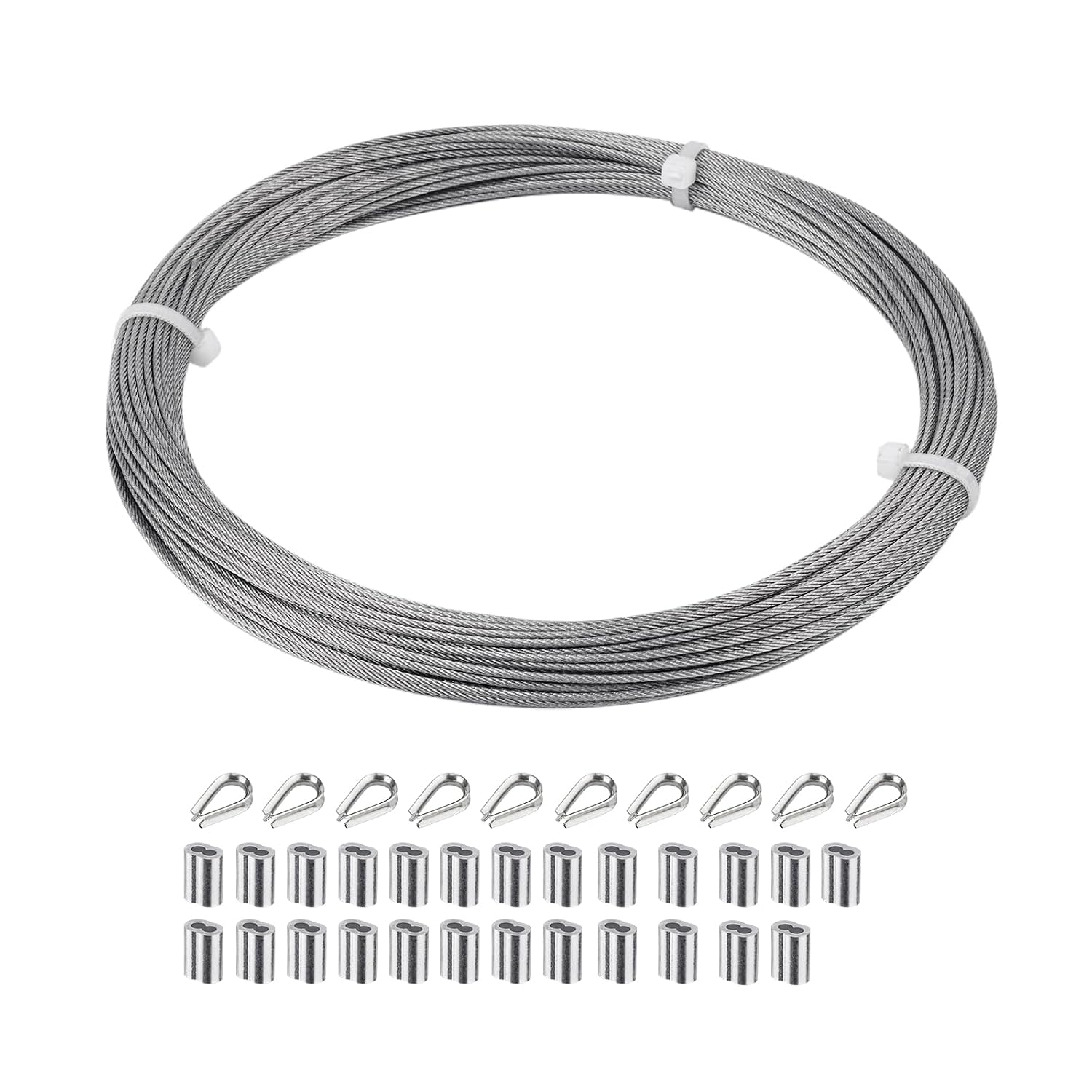 SIDAZON 1/16 inch Stainless Steel Wire Cable,100FT,Aircraft Cable Wire Rope Marine Grade, Length 7x7 Strand Core with Aluminum Sleeves and Thimbles