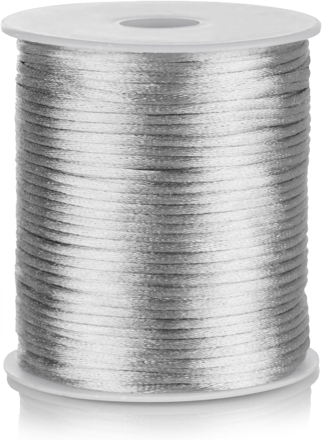 Nylon Satin Cord 2mm Rattail Cord Silvery String - 100 Yards Nylon Chinese Knotting Cord Rat Tail Silk Cord for Bracelet Necklace Jewelry Making Macrame Trim, BE-02