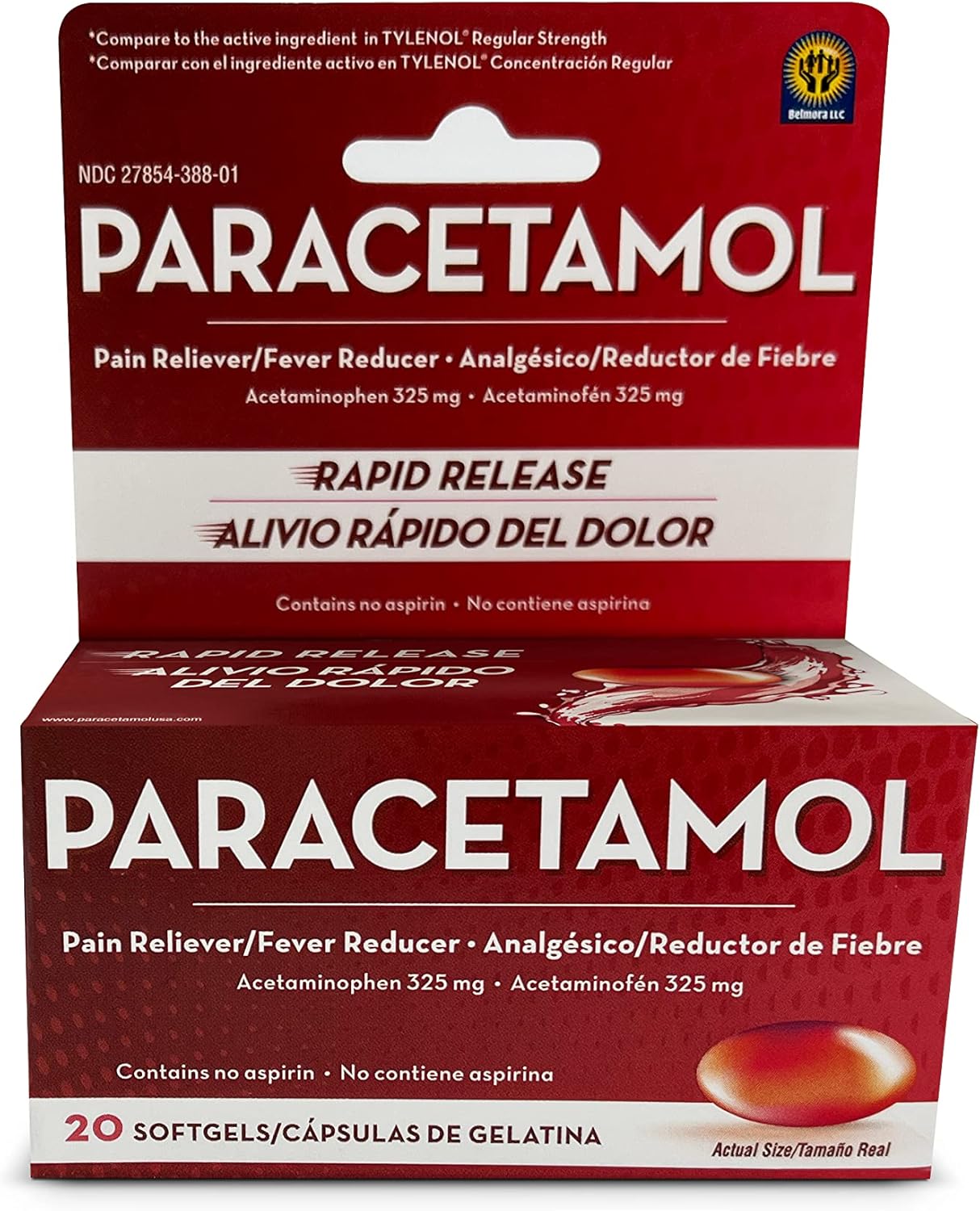 Acetaminophen 325mg 20 Softgels for Pain Relief, Liquid Filled Capsules to Rapid Release Pain, Quick Pain Reliever for Adults Extra Strength, Fever Reducer