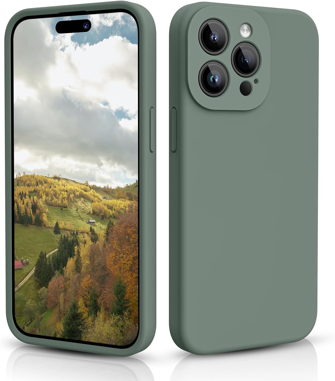CALOOP Slim-Fit for iPhone 15 Pro Case,Skin Soft Liquid Silicone,Sturdy Hard Frame Shockproof Cover with Anti-Scratch Microfiber Lining,Full Protection for Screen and Camera Lens,6.1 inch(Olive Green)