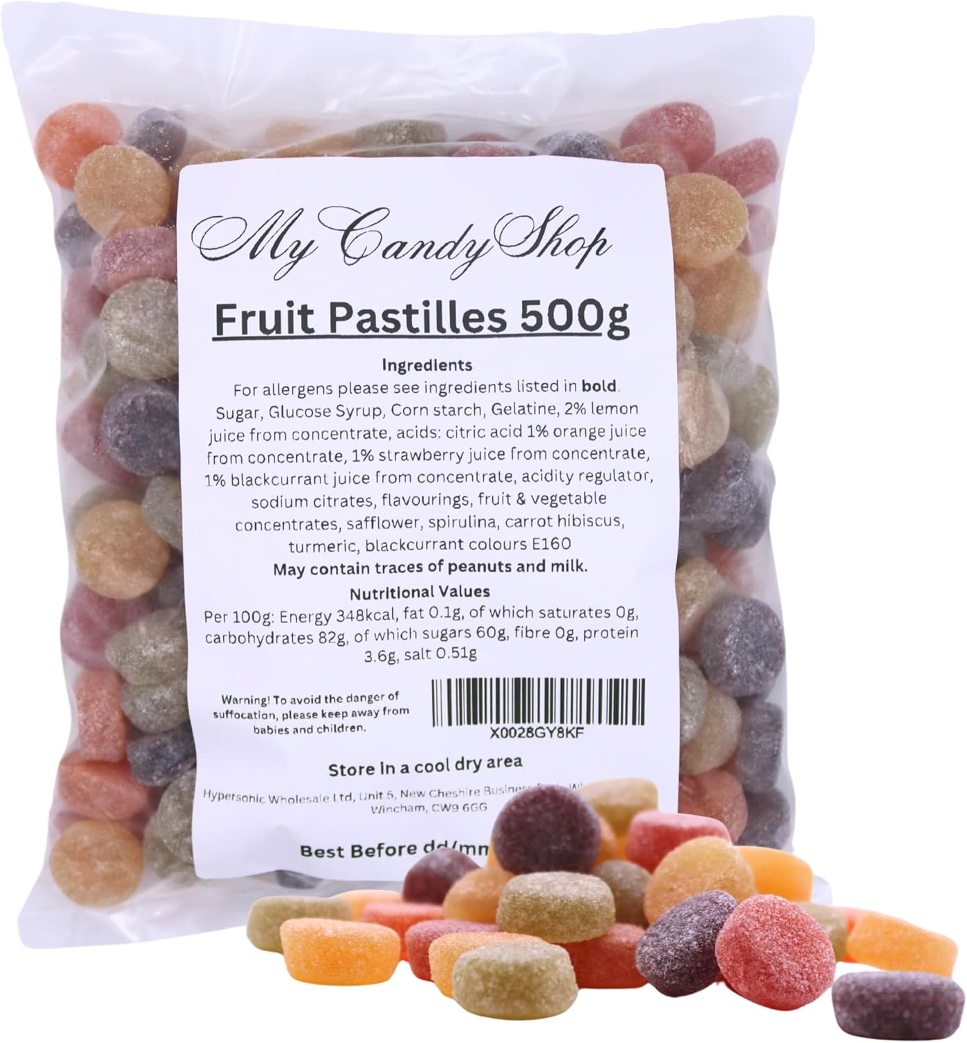MyCandyShop Fruit Pastilles 500g - 5 Flavours - Chewy Mixed Sweets In Bulk Cheap - Traditional British Fruit Pastilles Bulk for Sharing, Gifts & Special Occasions
