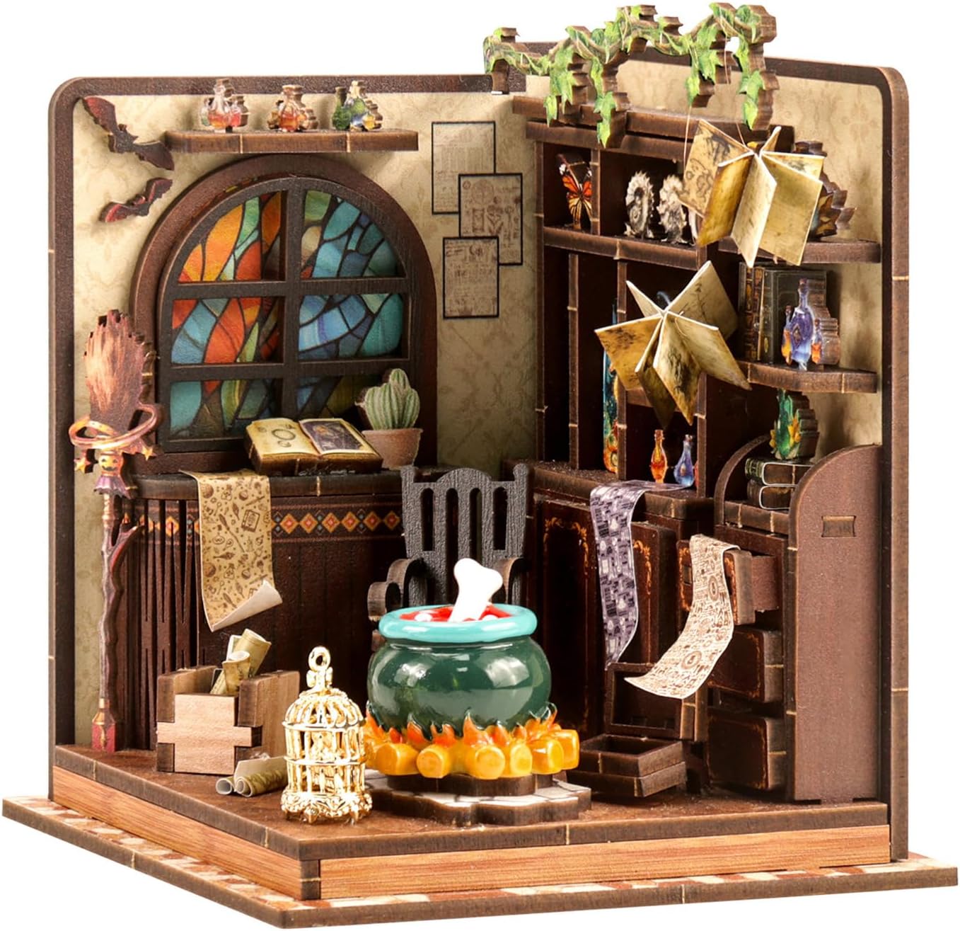 Sagiterra DIY Miniature Dollhouse Kit，Book Nook Kit for Adults and Teens，3D Wooden Book Shelf Decoration for Family and Friends，Bookshelf Decor in Halloween/Christma (Potion Hut)