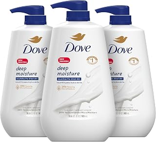 Dove Deep Moisture Body Wash 30.6 Fl Oz Pack of 3 with Pump, Luxurious Hydration for Dry Skin, Cleanser with 24hr Renewing MicroMoisture