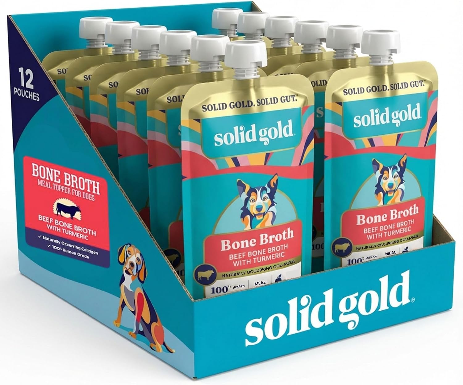 Solid Gold Beef Bone Broth Dog Food Topper for Picky Eaters, 8oz 12ct