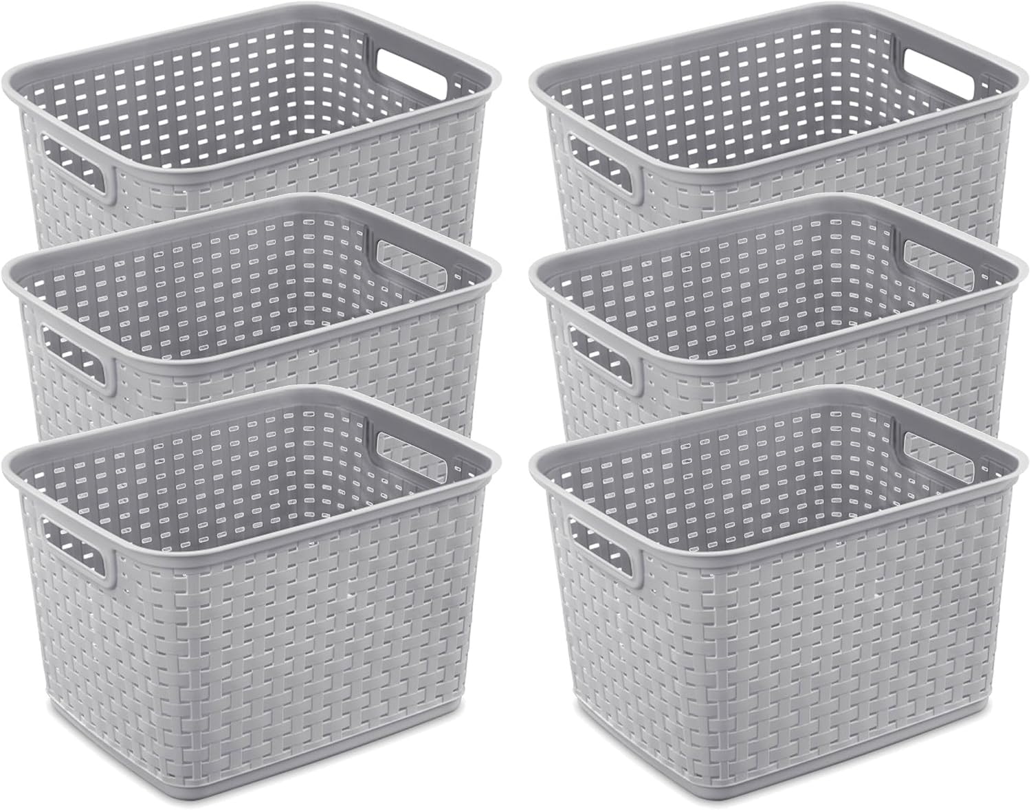 Sterilite 6-Pack Tall Plastic Weave Storage Basket, Laundry Organizing Hamper, Gray