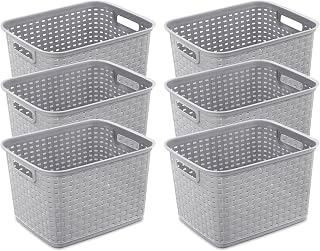 Sterilite 6-Pack Tall Plastic Weave Storage Basket, Laundry Organizing Hamper, Gray