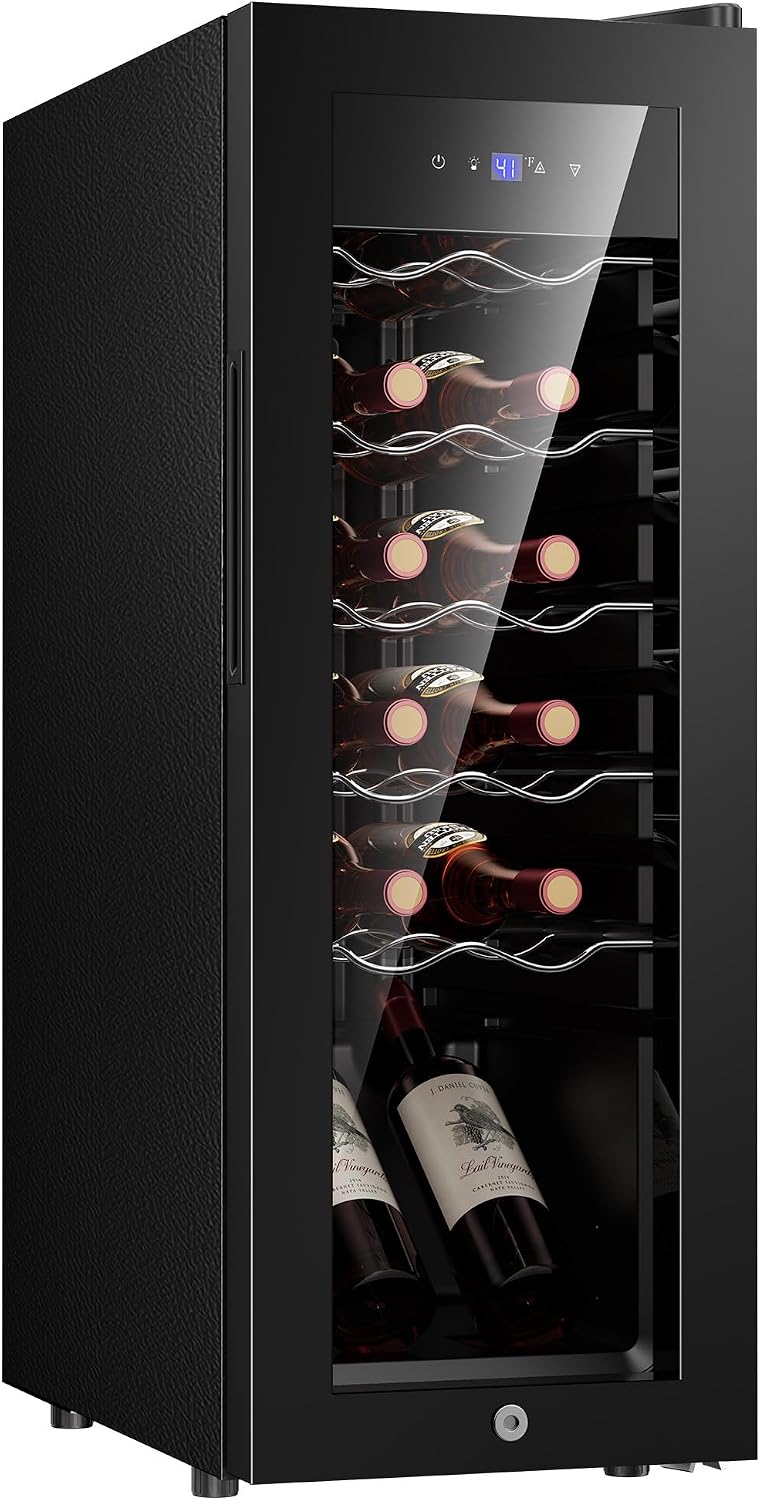 Icyglee 12 Bottle Wine Cooler Refrigerator,Freestanding Wine Fridge,Black