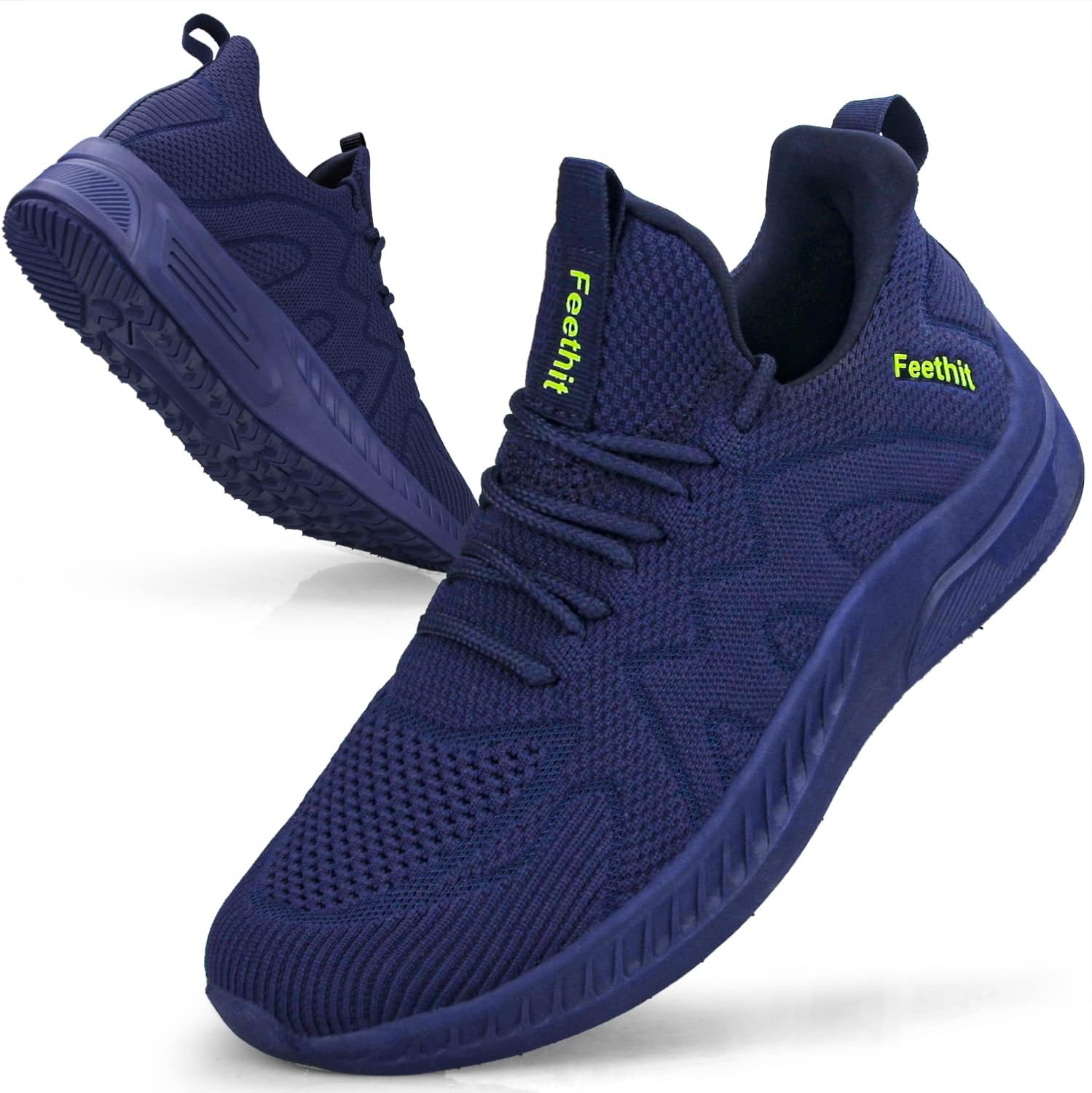Feethit Trainers Men Running Shoes Sports Walking Gym Sneakers Outdoor | Breathable knitted mesh upper, cushioned inner, grippy EVA rubber sole, slip-on lace-up, fits sports, gym, work & daily wear