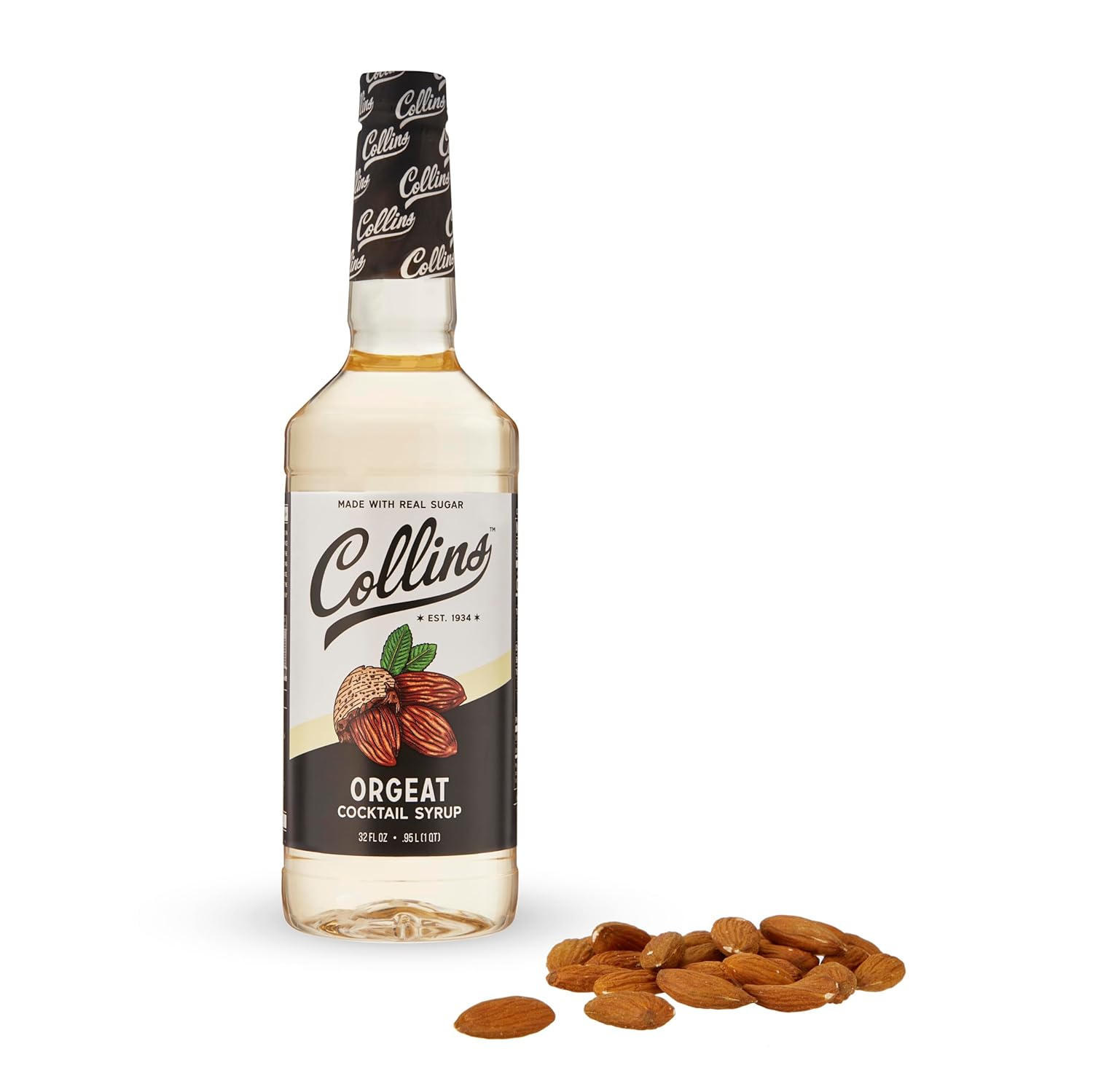 Collins Orgeat Syrup, Almond Syrup for Coffee, Tiki Drinks and Mai Tais, Cocktail Mixer with Floral Notes, 32 Ounces, Set of 1