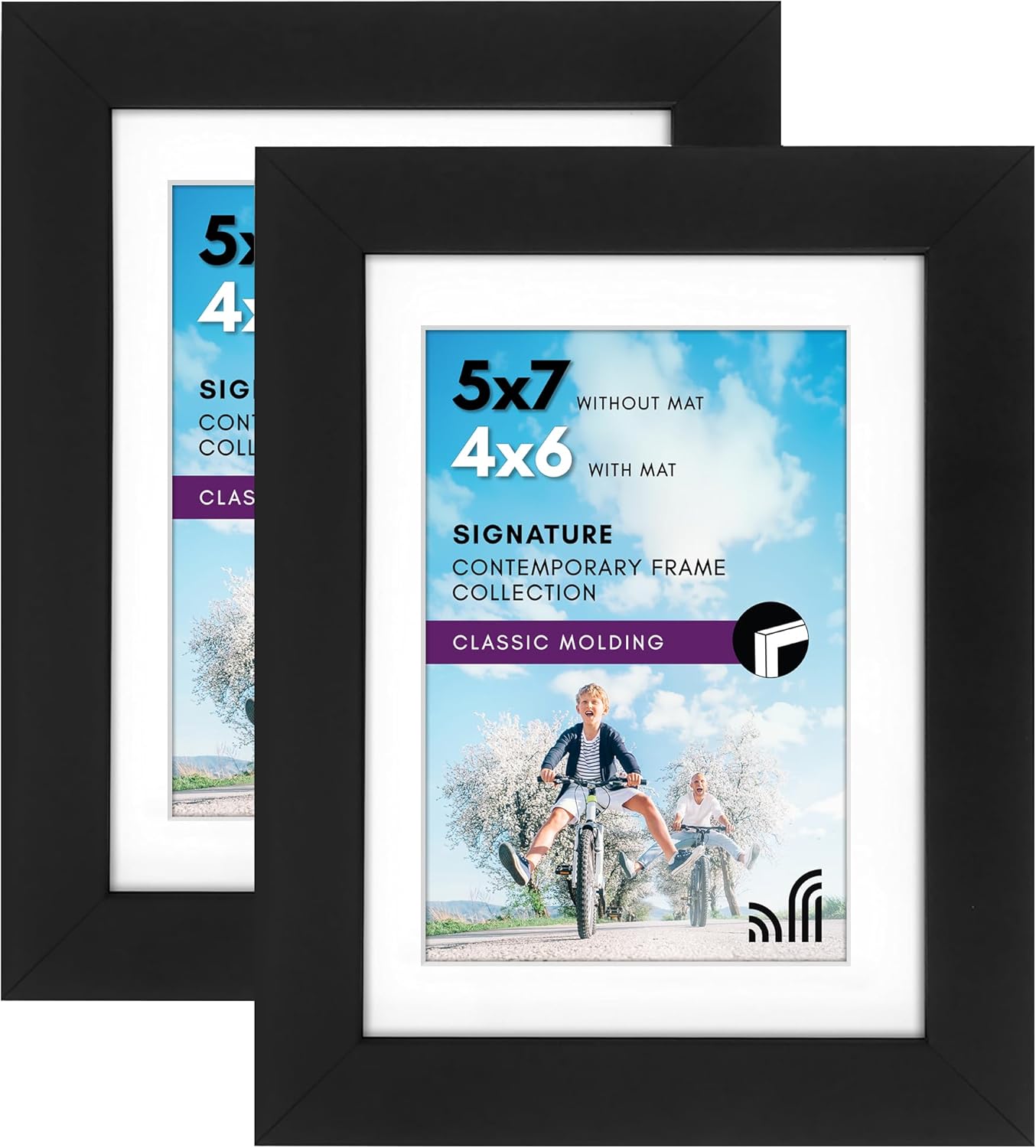 Americanflat 7x5 Photo Frames in Black - Set of 2 - Use as 6x4 Photo Frames with Mount or 7x5 Frame Without Mount - Horizontal and Vertical Formats for Wall and Tabletop - 17.78x12.7 cm