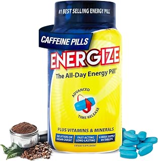 Energize Caffeine Pills, Fast Acting All Day Energy Pills & Natural Nootropics Support Supplement with Time Release Caffeine, Energy Support for Men and Women, No Jitters, No Crash (84 Tablets)