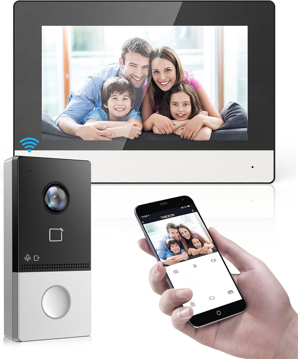 Wired PoE IP Video Intercom Kit Door Phone/Bell 7-inch Colorful TFT Screen 2MP Video Doorbell Camera with Two-Way Audio, 2.4GHz WiFi, Night Vision, Compatible with Connect APP, KIS603-P