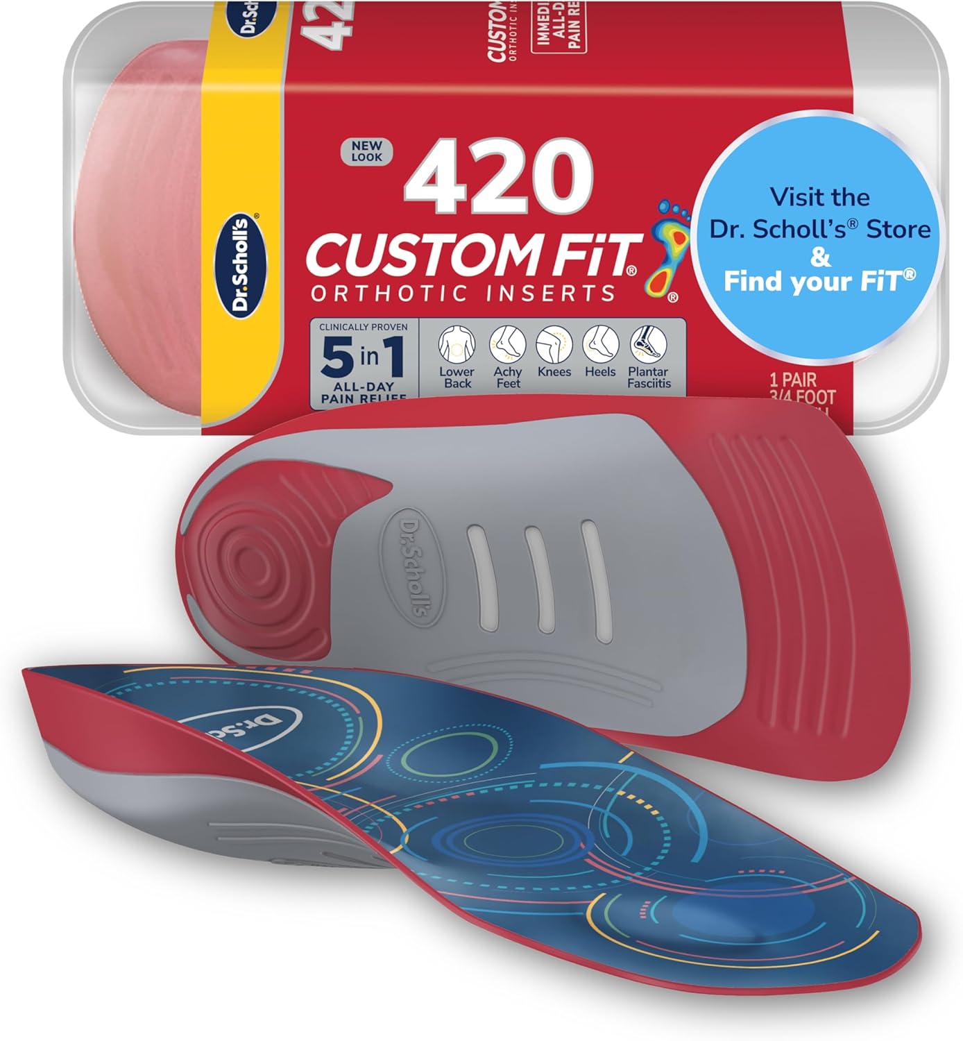 Dr. Scholl’s Custom Fit Orthotics 3/4 Length Arch Support Shoe Inserts - Plantar Fasciitis Relief Insoles for Men and Women, Immediate All-Day Total Lower Body Pain Relief, FSA HSA Eligible, CF420
