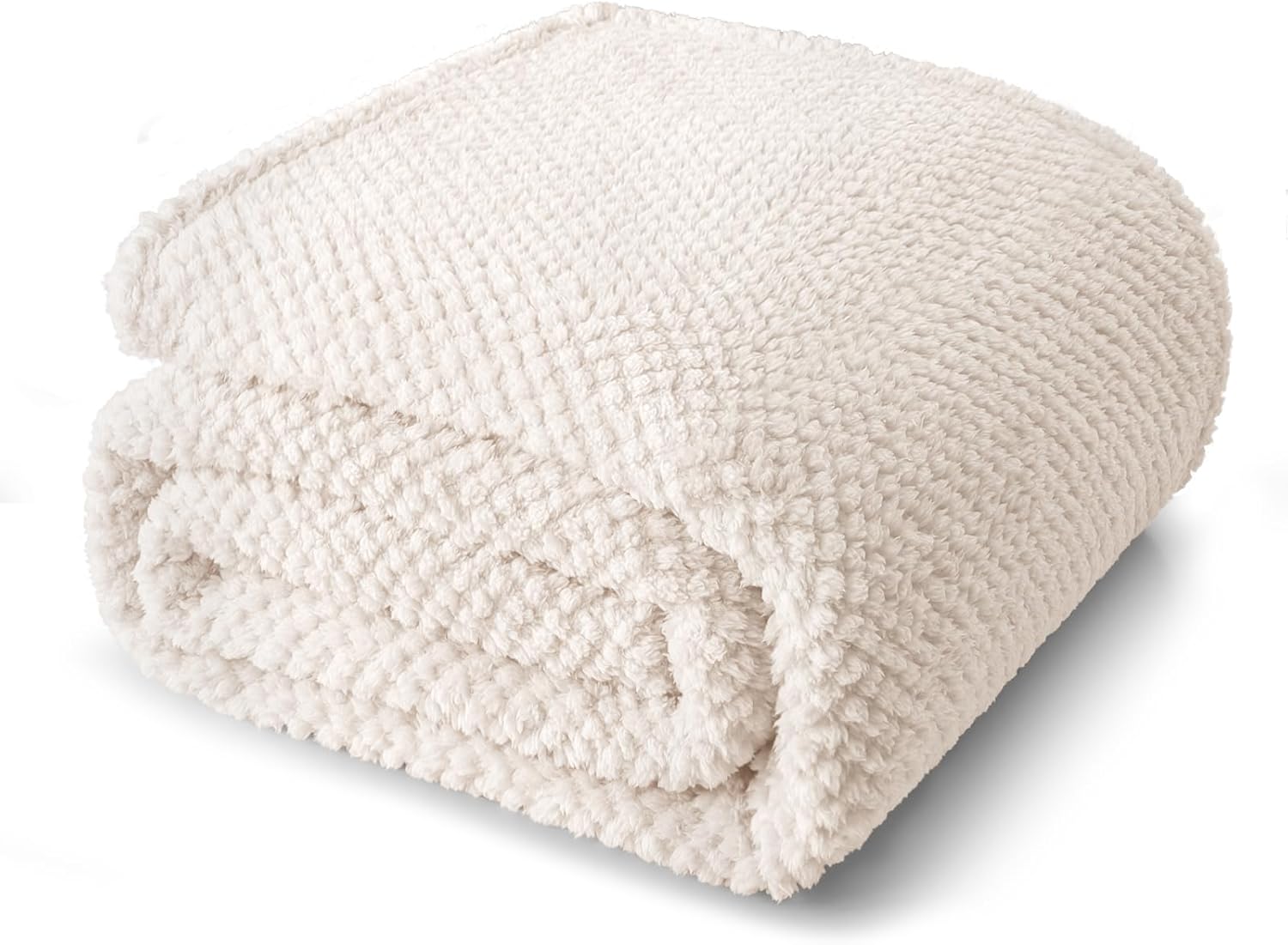 Whale Flotilla Queen Size Fuzzy Fleece Blanket for Bed, 220x240 CM Fluffy Warm Soft Jacquard Bed Blankets for All Season, Lightweight and Cozy, Ivory