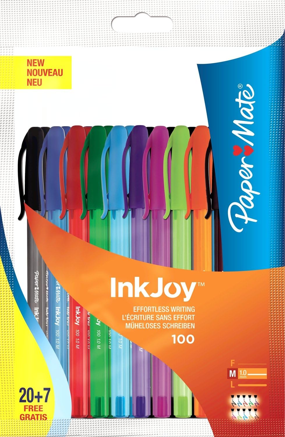 Paper Mate Inkjoy 100 Cap Ballpoint Pens Pack of 27 Assorted Colours