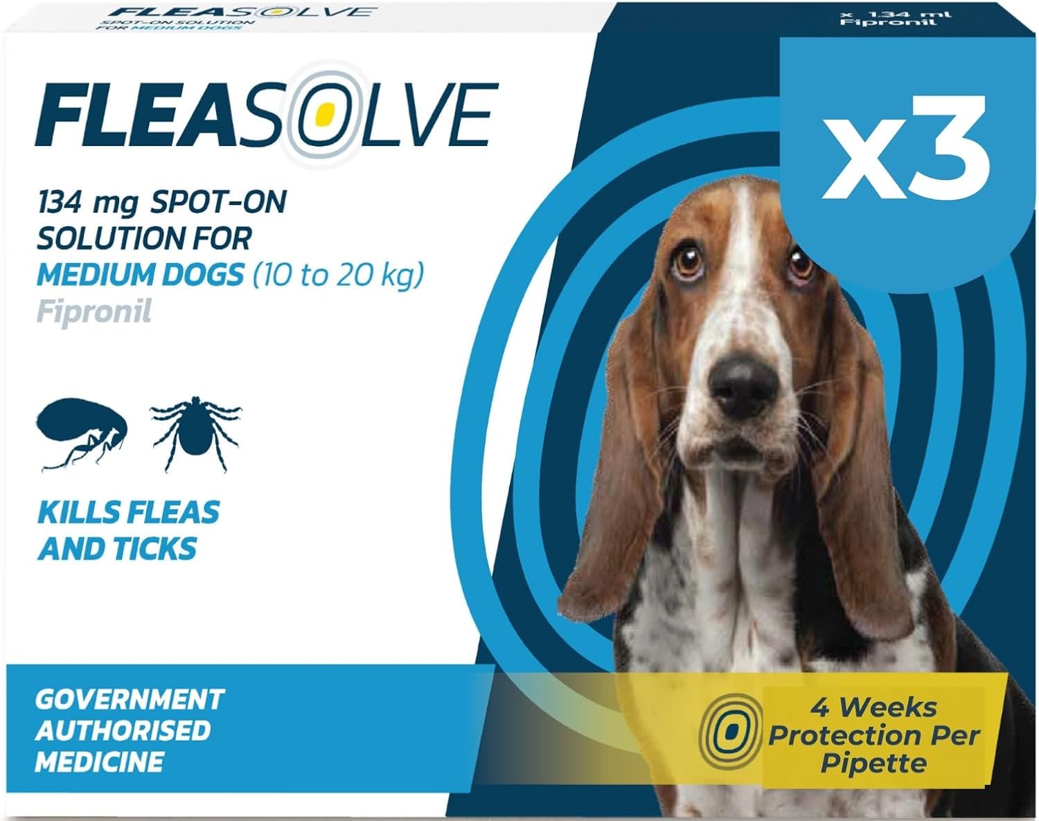 Dog Flea Treatment Medium Dog x 3 - Flea Treatment for Dogs Medium 10-20 kg - Spot-On Solution for Flea and Tick Control - FleaSolve 3 x Pipettes, 3 x Doses