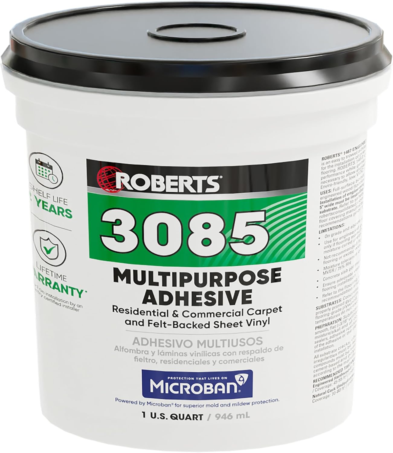 Roberts 3085-0 Multipurpose Carpet and Felt Back Vinyl Adhesive, 1 Quart, Beige