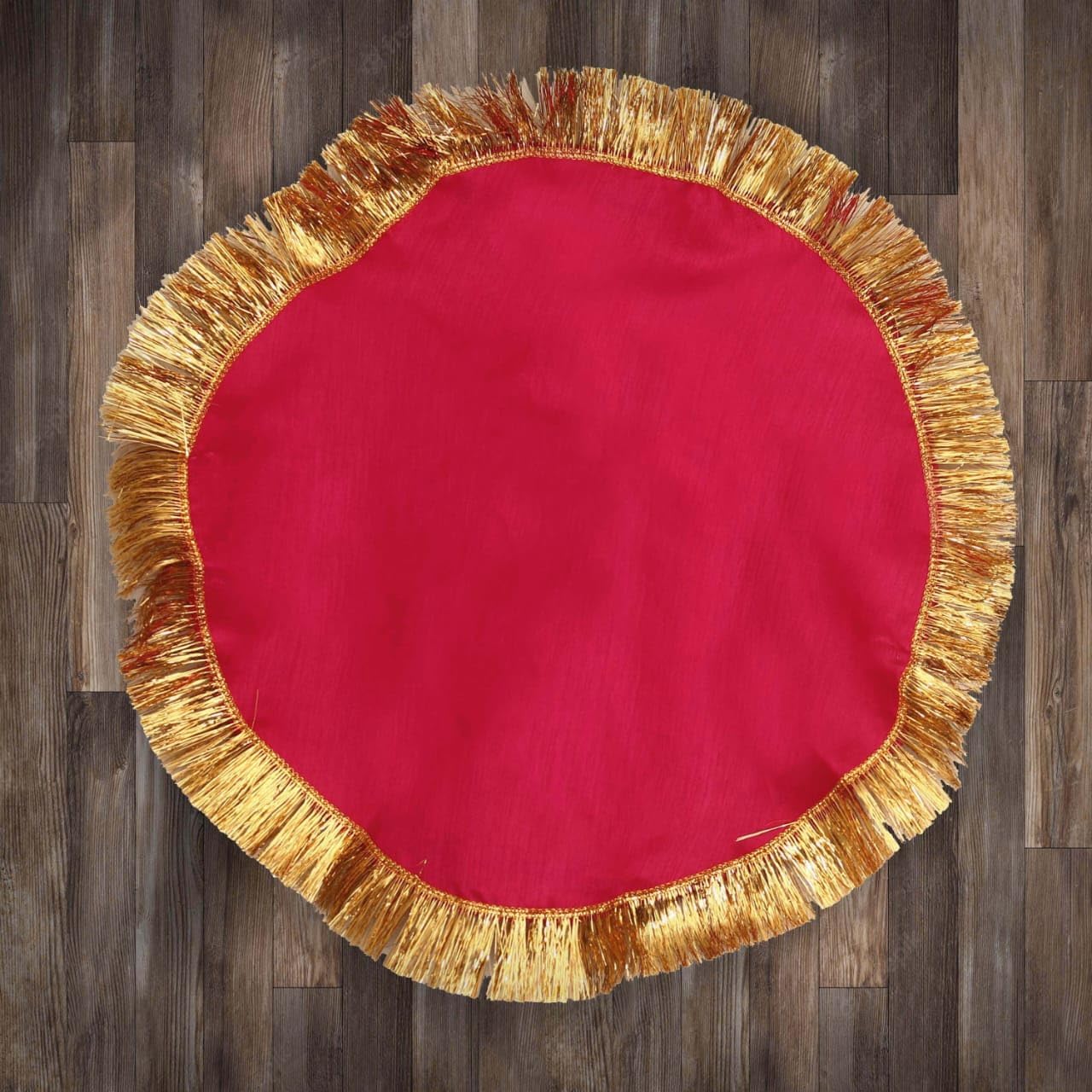 SEER Silk THAALPOSH/Puja aasan for God Mandir/Prasad Thali Cover with gota lace for Diwali, Navratri, karwa chauth and Various Puja Rituals 18 inches Yellow (Pink)