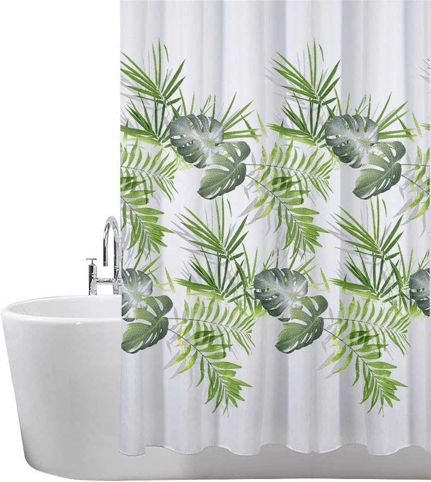 ANSIO Shower Curtain for Bathroom - Mould and Mildew Resistant - Leaf Pattern - Palm Green, 180 x 180 cm (71 x 71 Inch) | Water Repellant Fabric | 100% Polyester