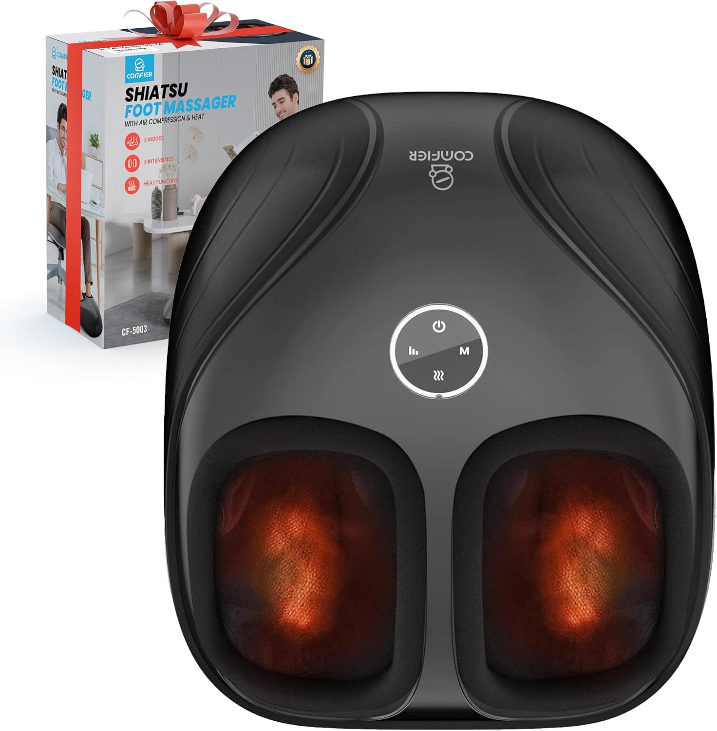 COMFIRT Foot Massagers,Heated Feet Massager with Kneading Rolling Compression, Shiatsu Electric Foot Massager for Plantar Fasciitis, Gifts for Women Men