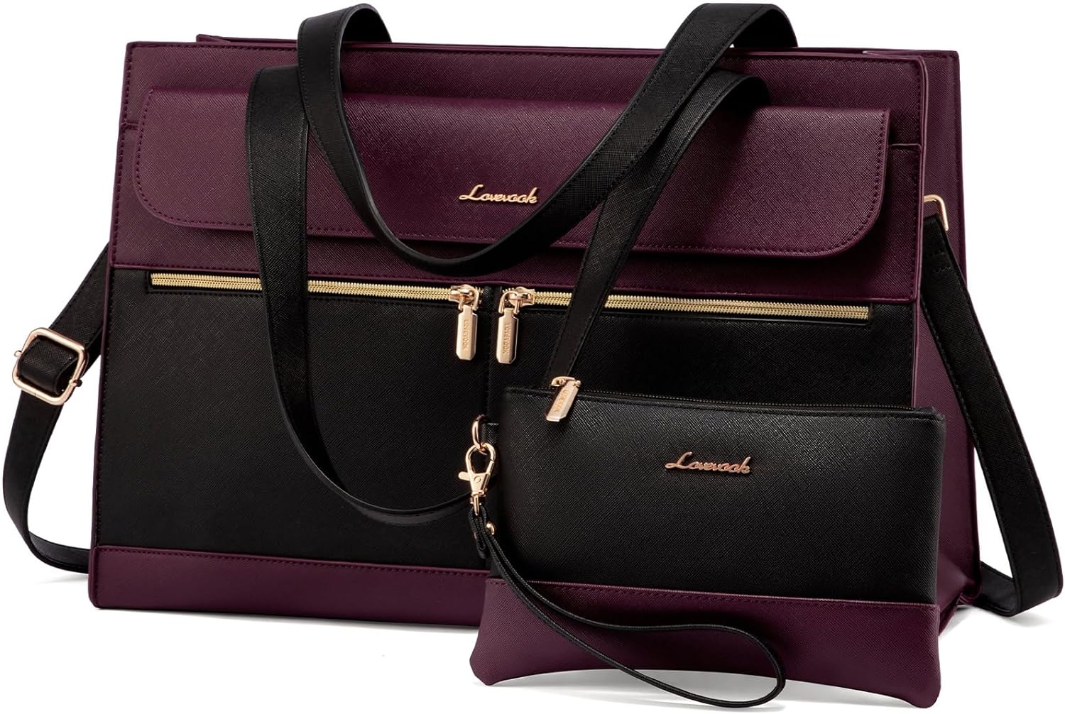 LOVEVOOK Laptop Bag for Women 15.6 Inch Tote Work Professional Leather Computer Briefcase Waterproof Handbag Shoulder Large Capacity Business Teacher Office Crossbody Purse