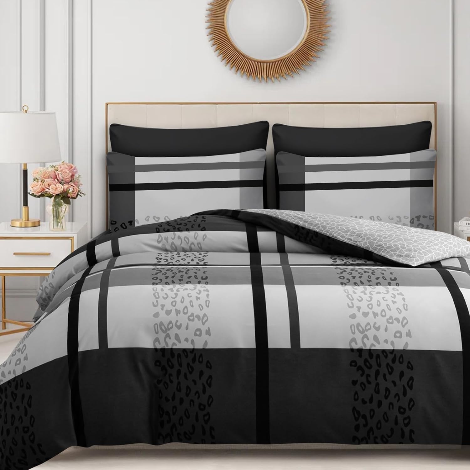 DEKORO King Size Duvet Cover Sets - Reversible Doublesided Duvet Cover - Premium Microfibre - Ultrasoft Durable Bedding Sets Grey