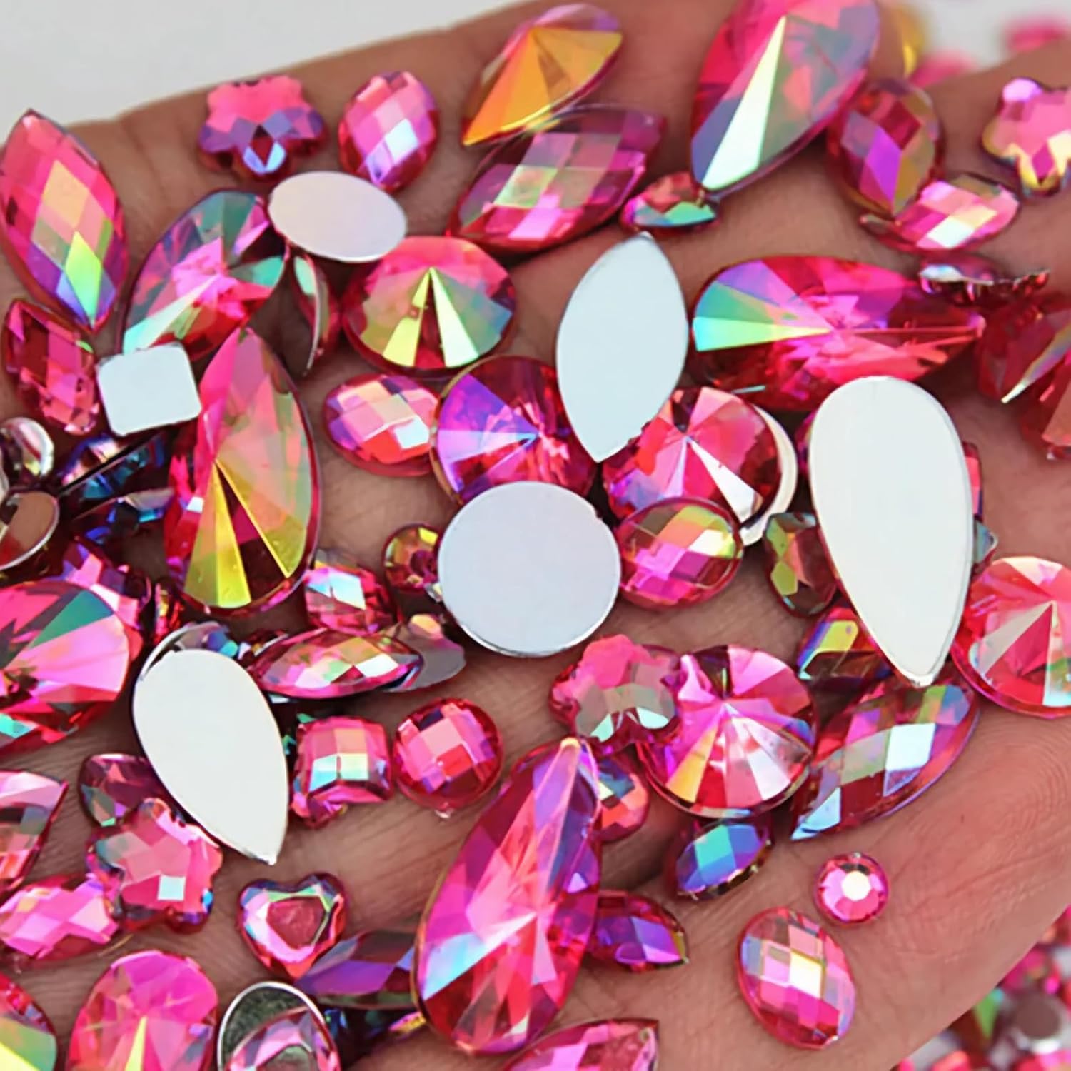 1000Pcs Gems Jewels for Crafting, Flat Back Acrylic AB Rhinestones Gemstone, DIY Craft for Pirate Halloween Party, Clothes Shoes Dress Jewelry Making Decorations (07 Rose AB)