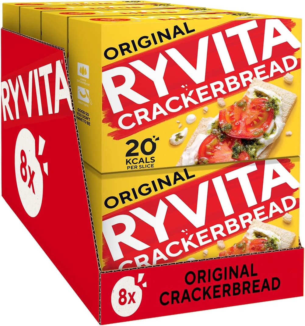 Ryvita Original Crackerbread| Low Fat | Healthy Lunch | Fibre | 8 PACKS of 125g
