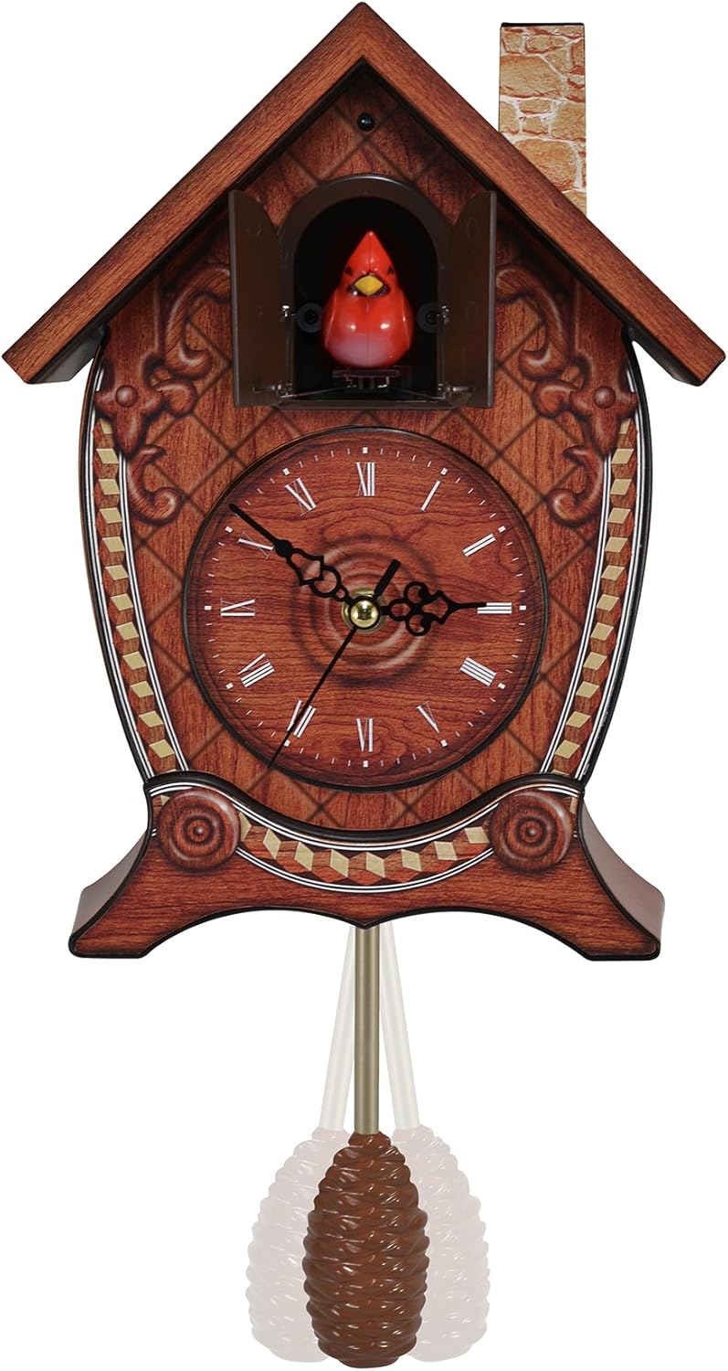 Mark Feldstein & Associates Traditional Chalet Style Singing Cardinal Tabletop Wall Sound Cuckoo Clock