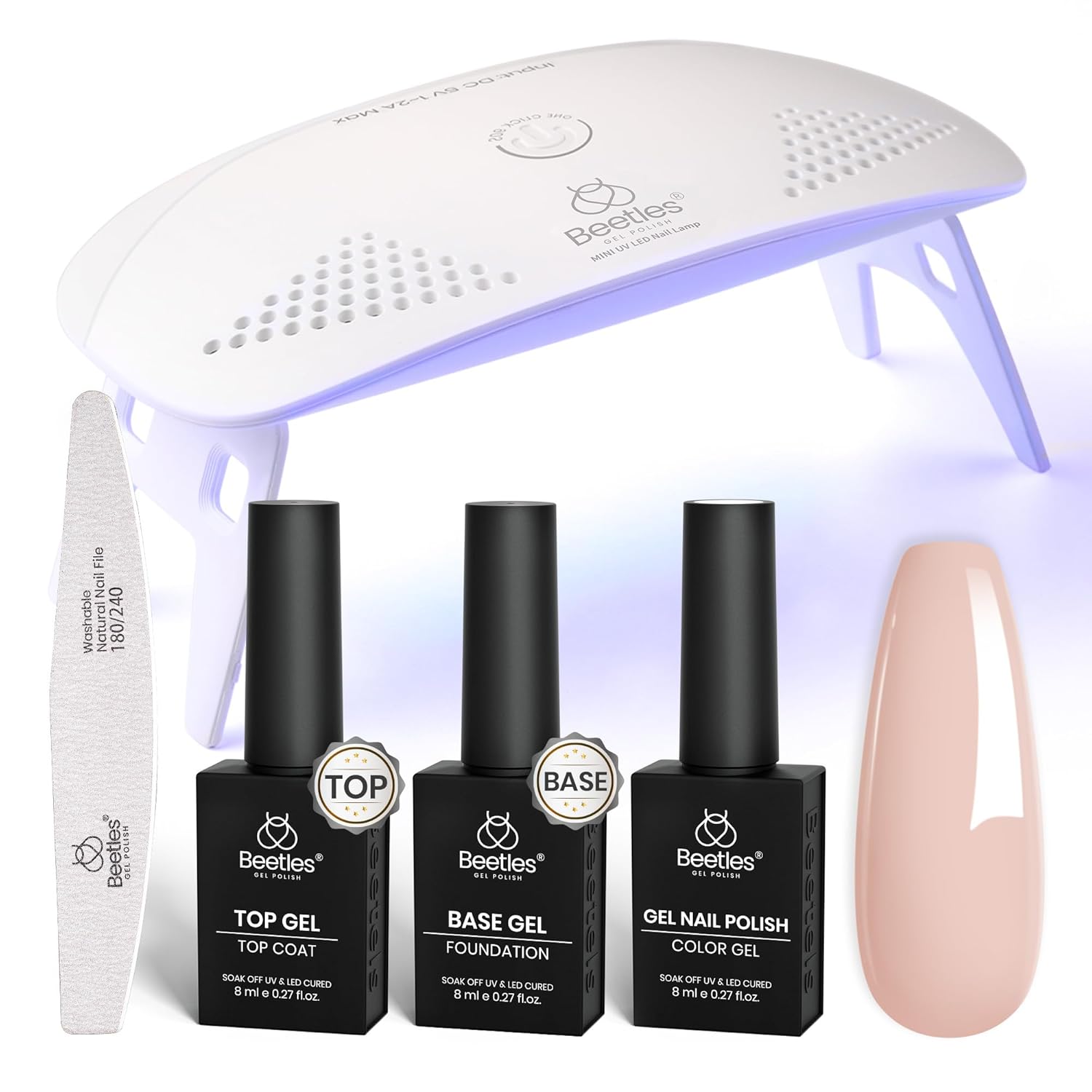 Beetles Nude Gel Nail Polish Kit with UV LED Light and Base Top Coat Starter Kit, Soak Off Popular Nude Gel Polish Set with Nail Lamp Nail File for DIY Home Manicure Gifts for women Girls