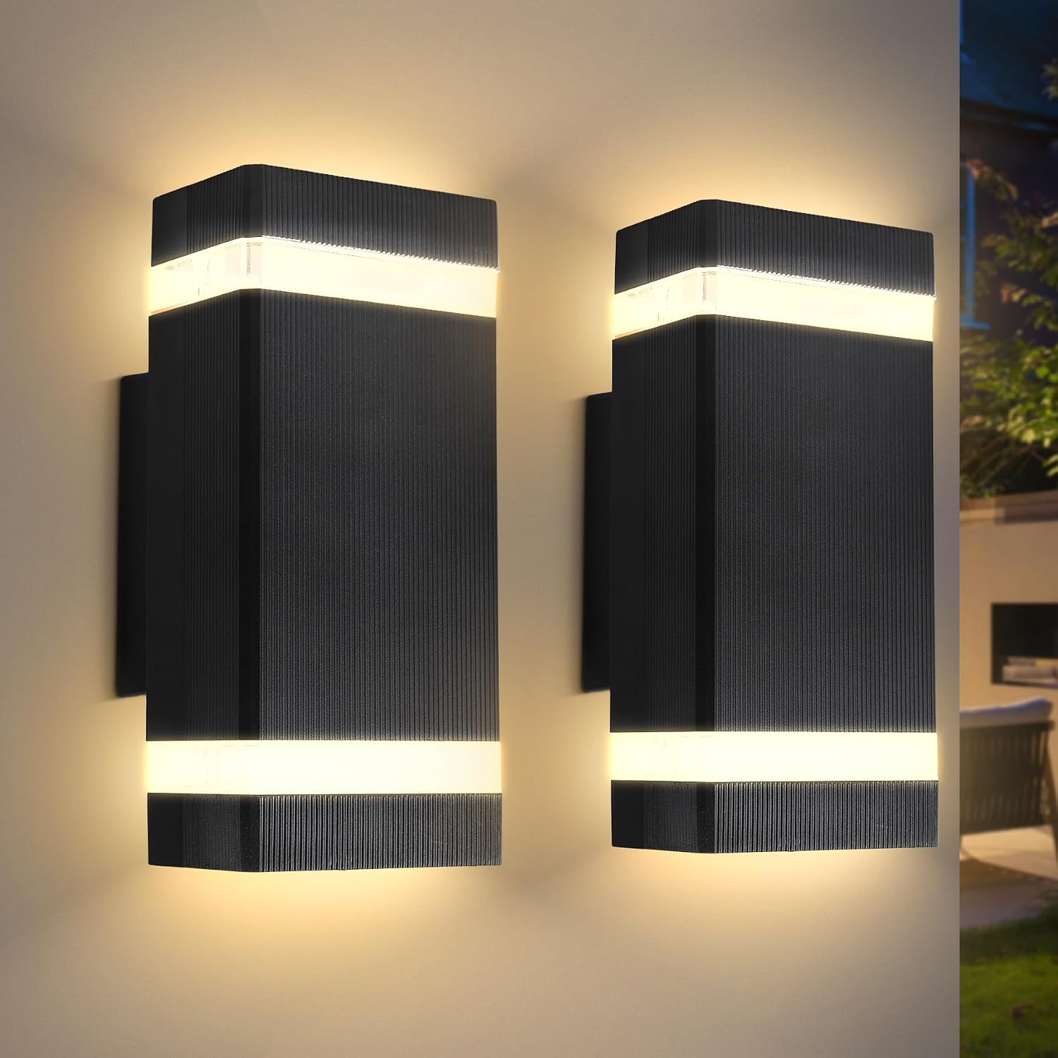 CANMEIJIA LED Wall Lights, 2 Pack Outdoor Wall Lights Waterproof Outside Lights Porch Light Front Door Lamp Modern Aluminum Black 3000K Included 4 * 6W GU10 for Garden Hallway Bathroom etc