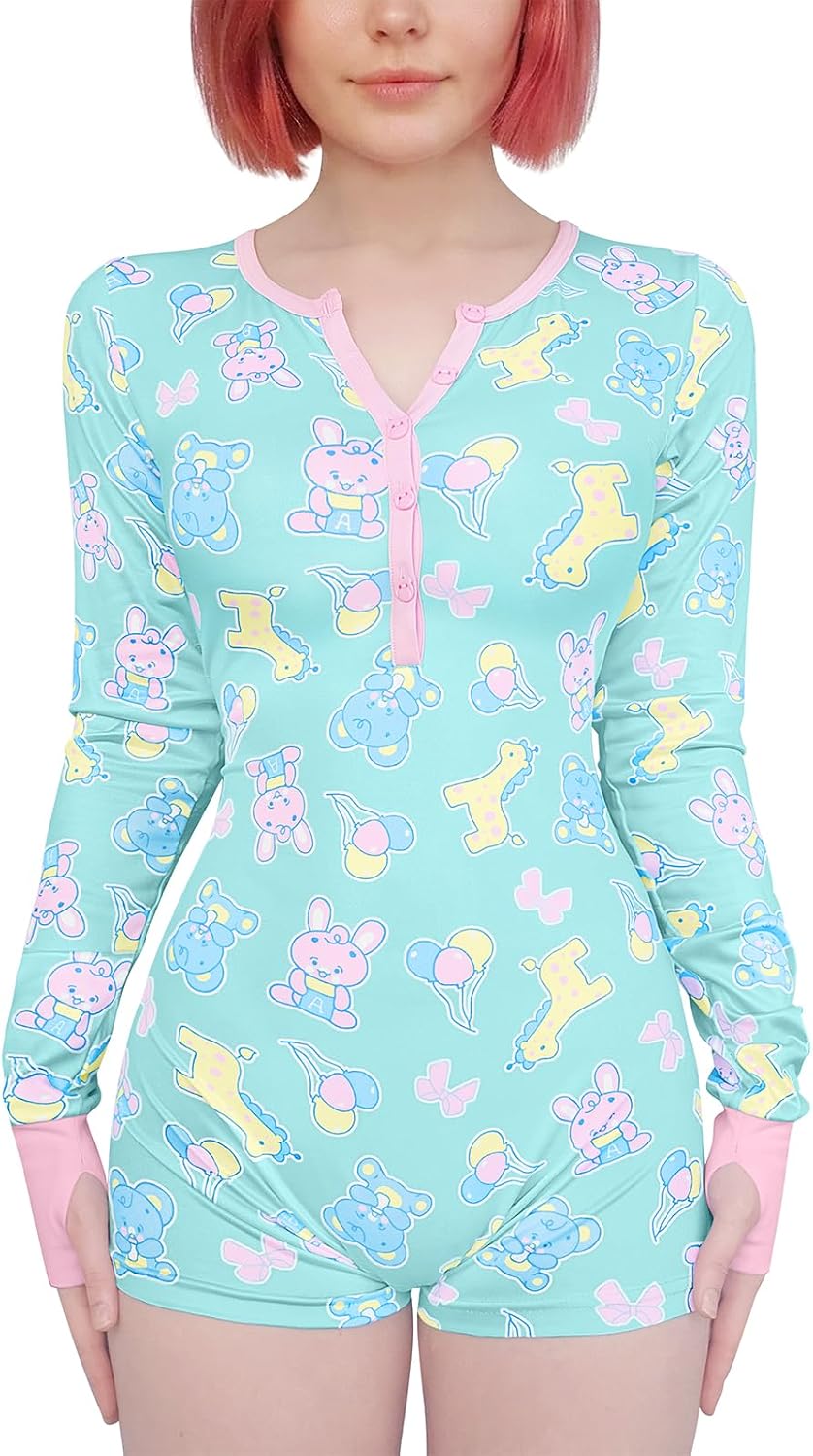 LittleForBig Baby Parade Silky Long Sleeves Shorts Romper with Thumb Sucker - Cute Onesie Pajamas for Women
