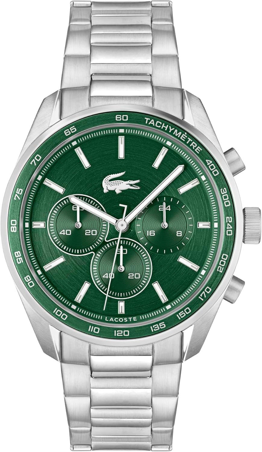 Lacoste Boston Men's Chronograph Watch - Classic Stainless Steel - Tachymeter - Water Resistant up to 5ATM/50 Meters - Modern Design for Him - 42mm