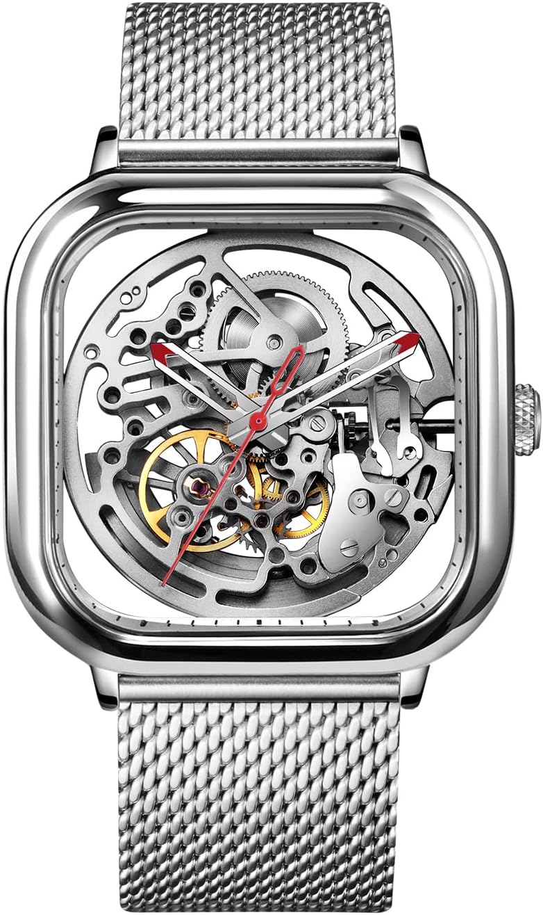 CIGA Design Automatic Mechanical Watch - C Series Fully Skeletonized Wristwatch for Men and Women Skeleton Style Stainless Steel Sapphire Glass with Milanese & Leather Straps