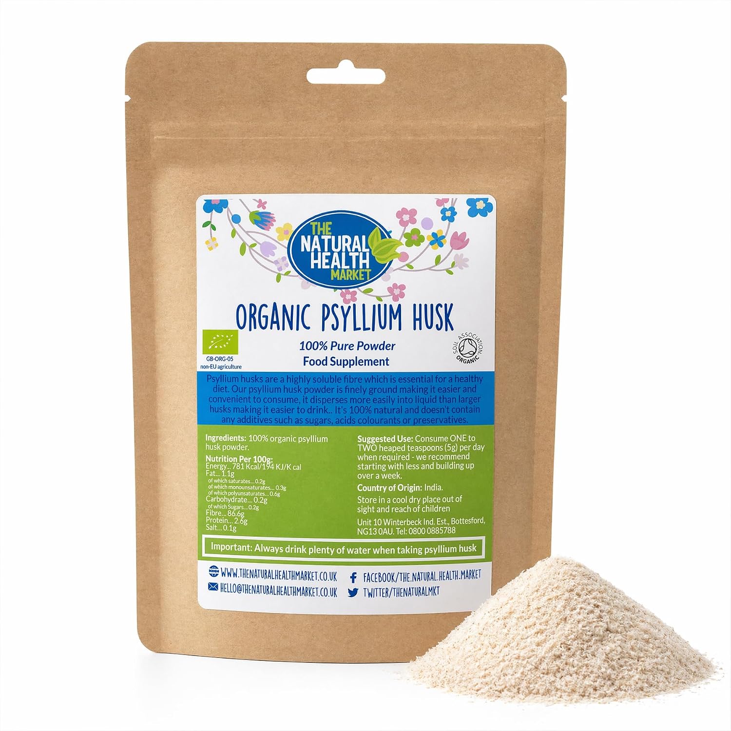 Organic Psyllium Husk Powder By The Natural health Market | Fine Milled Powder | Organic Probiotic (50g)