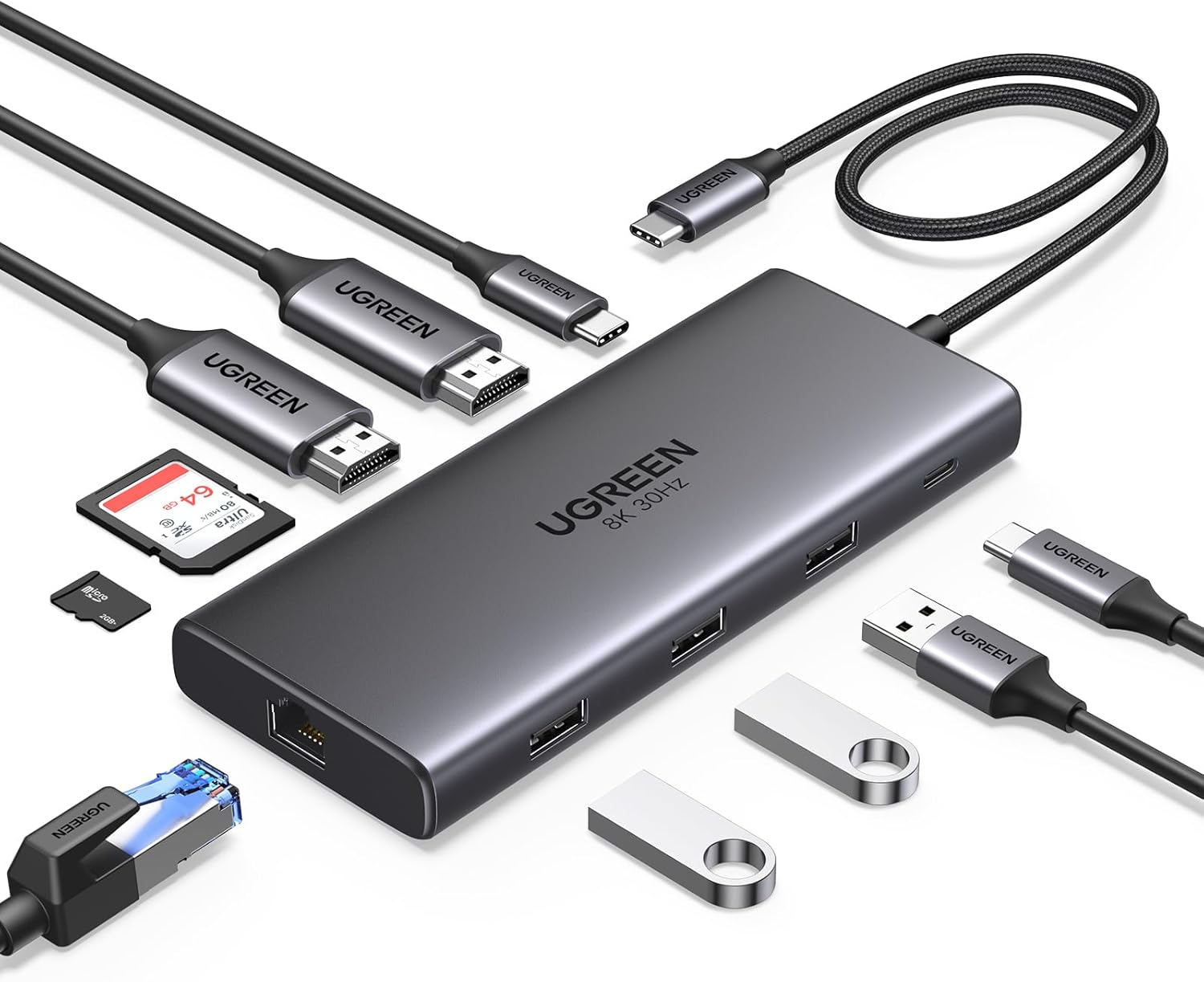 UGREEN Docking Station, Revodok Pro 210 USB C Hub (10-in-1) with Dual 4K@60Hz, Single 8K@30Hz, Gigabit Ethernet, 100W PD, 4x 5Gbps USB Data Ports, SD/TF, USB-C Dock for Thinkpad, HP, Dell Laptops