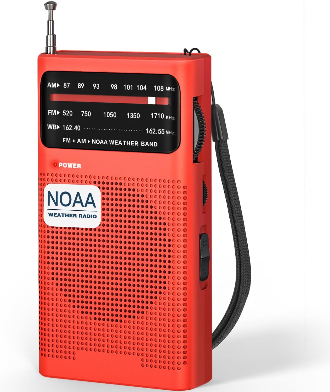Goodes NOAA Weather Radio, AM FM NOAA Emergency Radio Portable with Best Reception, Headphone Jack, Powered by 2 AA Battery, Transistor Radios Battery-Operated for Emergency, Hurricane, Home(Red)