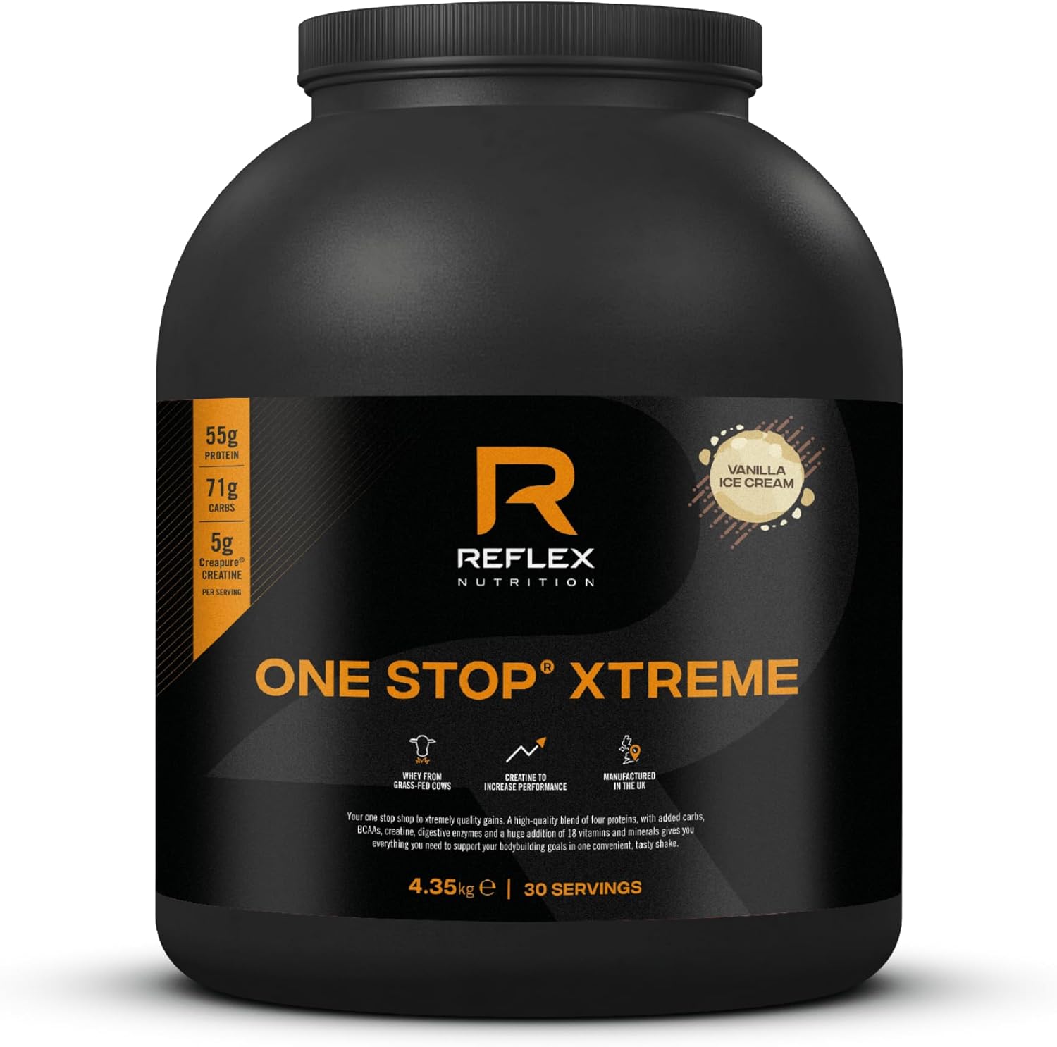 Reflex Nutrition One Stop® Xtreme - Serious Mass Gainer - All in One Protein Powder - 55g Protein, 10.3g BCAAs, 5,000mg Creatine - Muscle Building Protein Shake (Vanilla Ice Cream, 4.35kg)