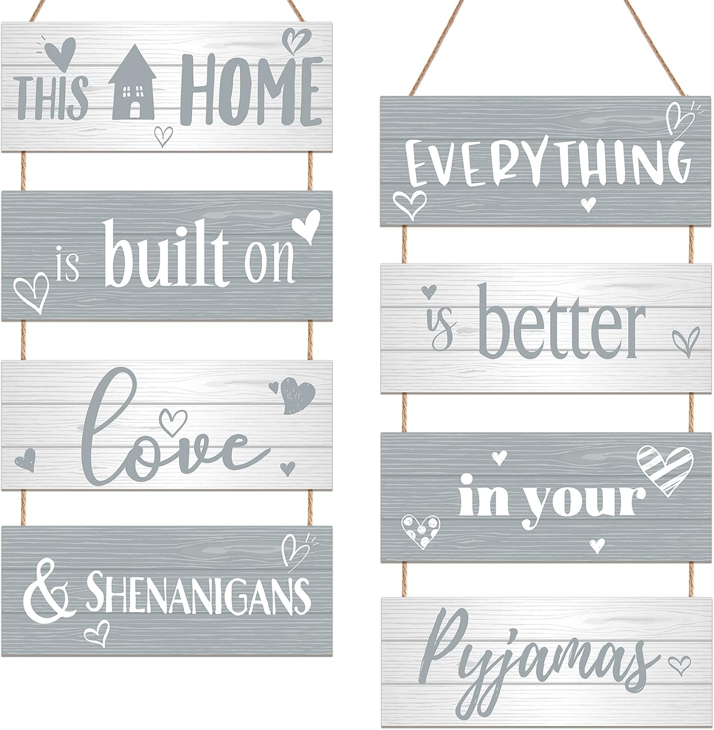 2 Sets Home Hanging Slatted Signs This Home is Built on Love and Shenanigans Wooden Plaque with Ropes for Family House Decoration DIY Crafts Supplies