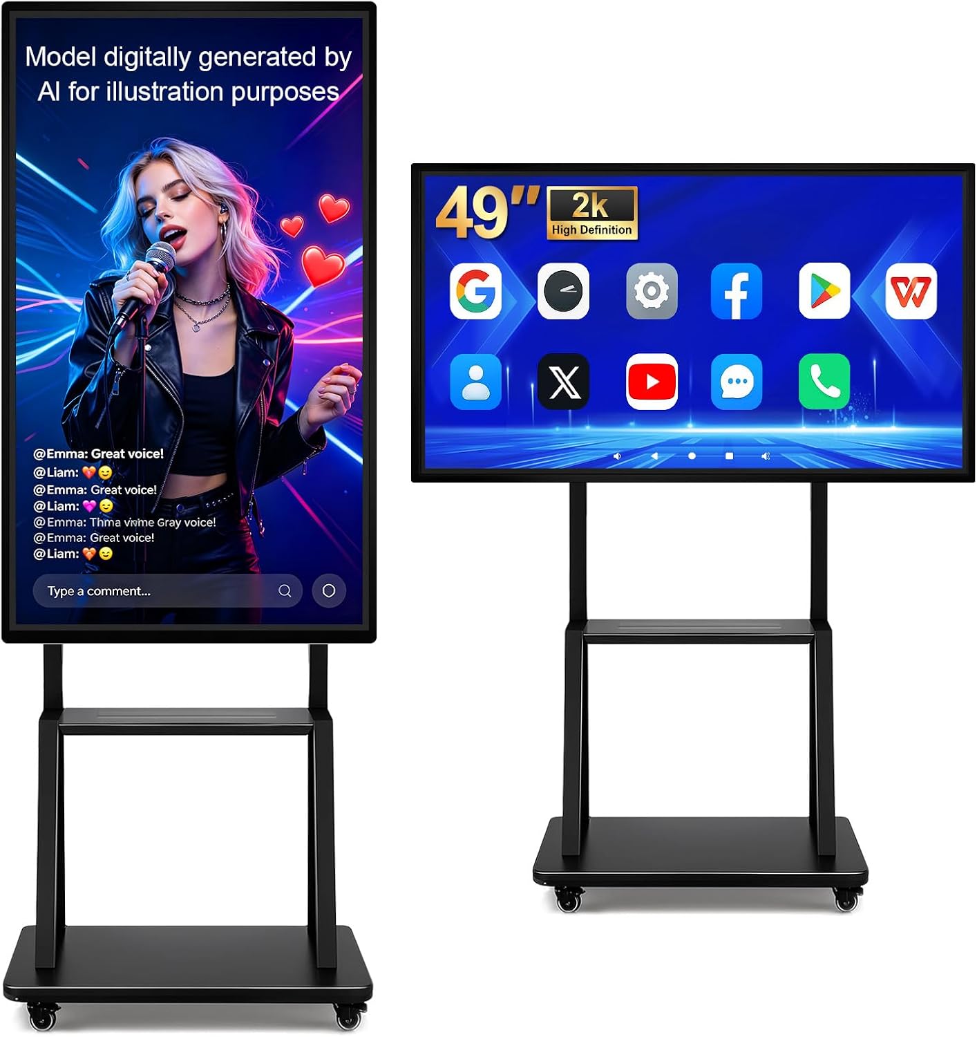 Smart Board 49 Inch Interactive Whiteboard, RK3588 Flagship Chip 6ms Low Latency, Android 12 8+64GB, Wireless Cast & Screen Mirroring, Overseas App Ready for Classroom Office Business Home(Board Only)