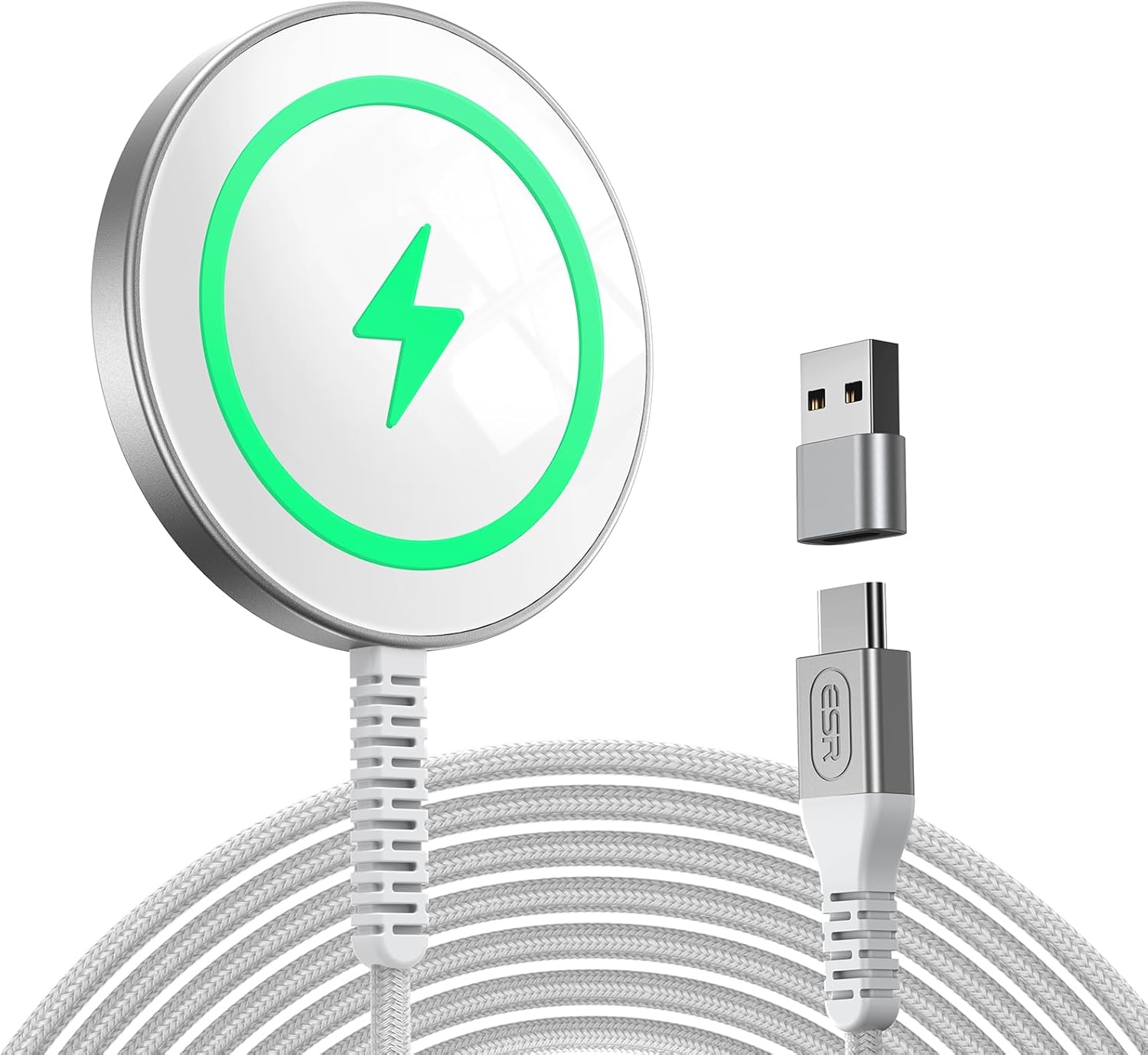 ESR Wireless Charger for MagSafe Charger(HaloLock), Phone Charger,Compatible with iPhone 16/15/14/13/12 Series Galaxy S25 series, AirPods 4/3/Pro, Silver