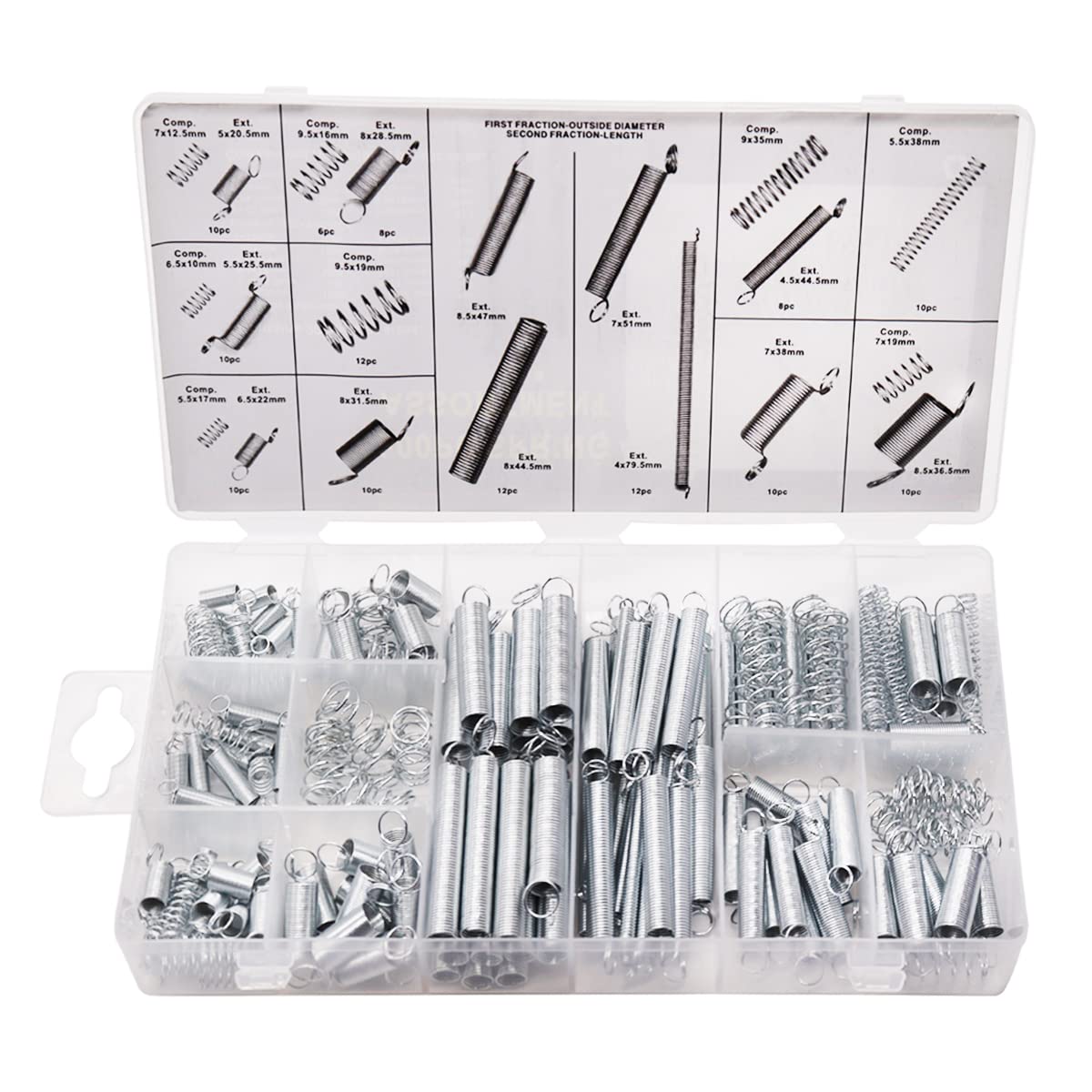 200PCS Spring Assortment Kit Zinc Plated Extension and Compression Springs Kit with 20 Different Sizes for Home Repairs & DIY