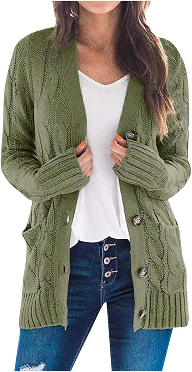 Generic Cardigan Sweaters for Women Chunky Open Front Button Sweater with Pockets Loose Slouchy Oversized Fall Outerwear Coat