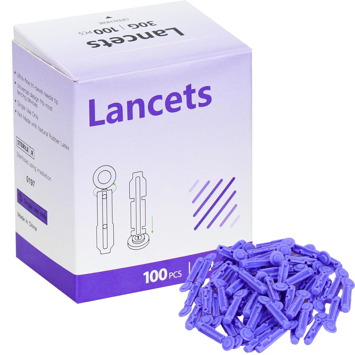 30G Blood Lancets 100 Pcs Blood Glucose lancets for Diabetics Compatible with Most Lancing Devices